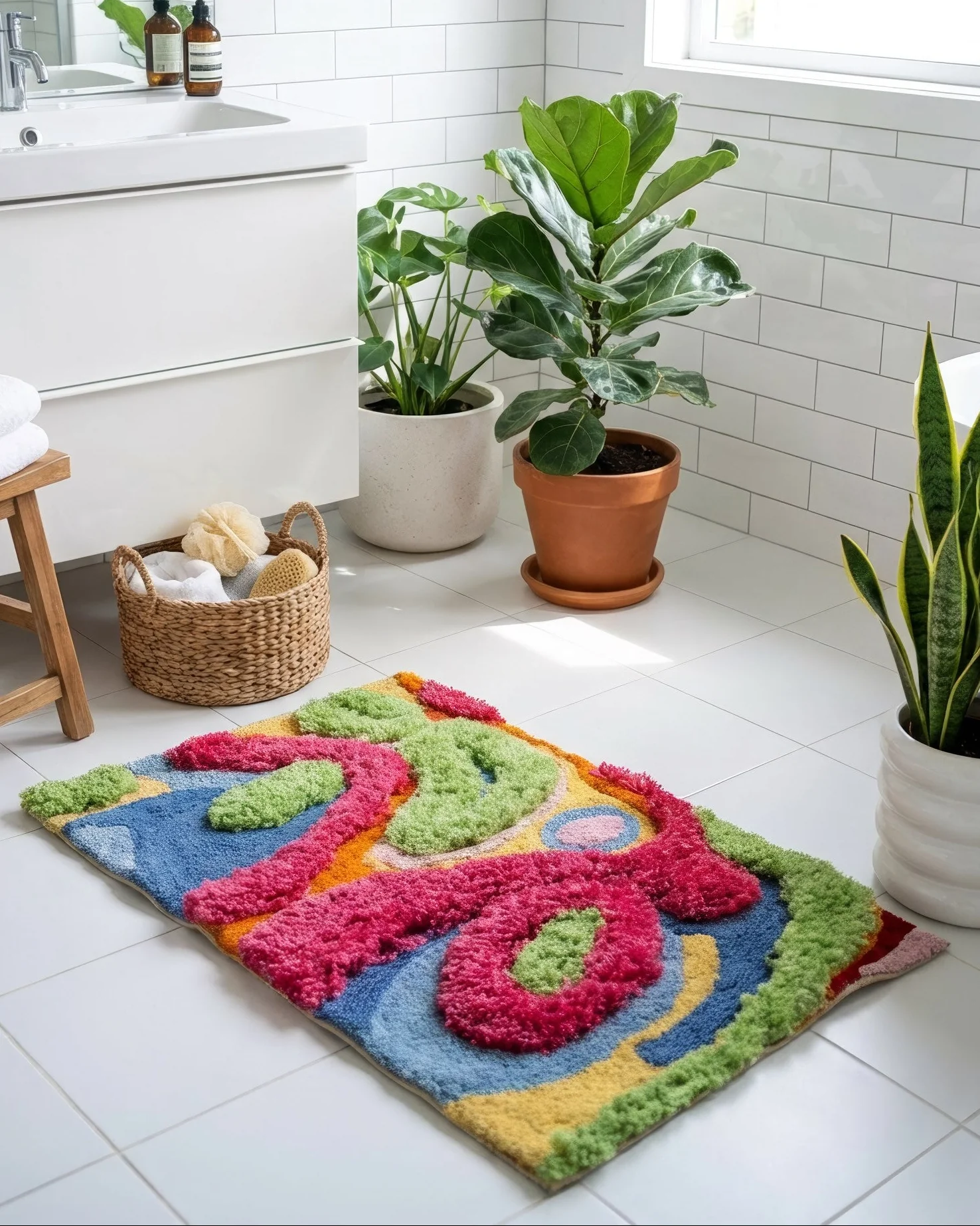 Bellows Organic Cotton Handmade Colorful Tufted Abstract Bathmat - Image 3