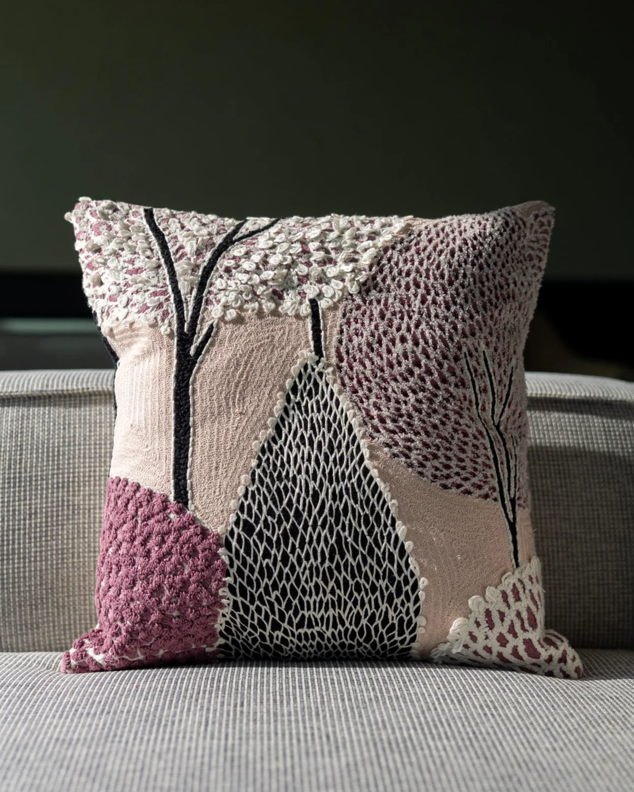 Bridget Organic Cotton Abstract Embroidered Throw Pillow
