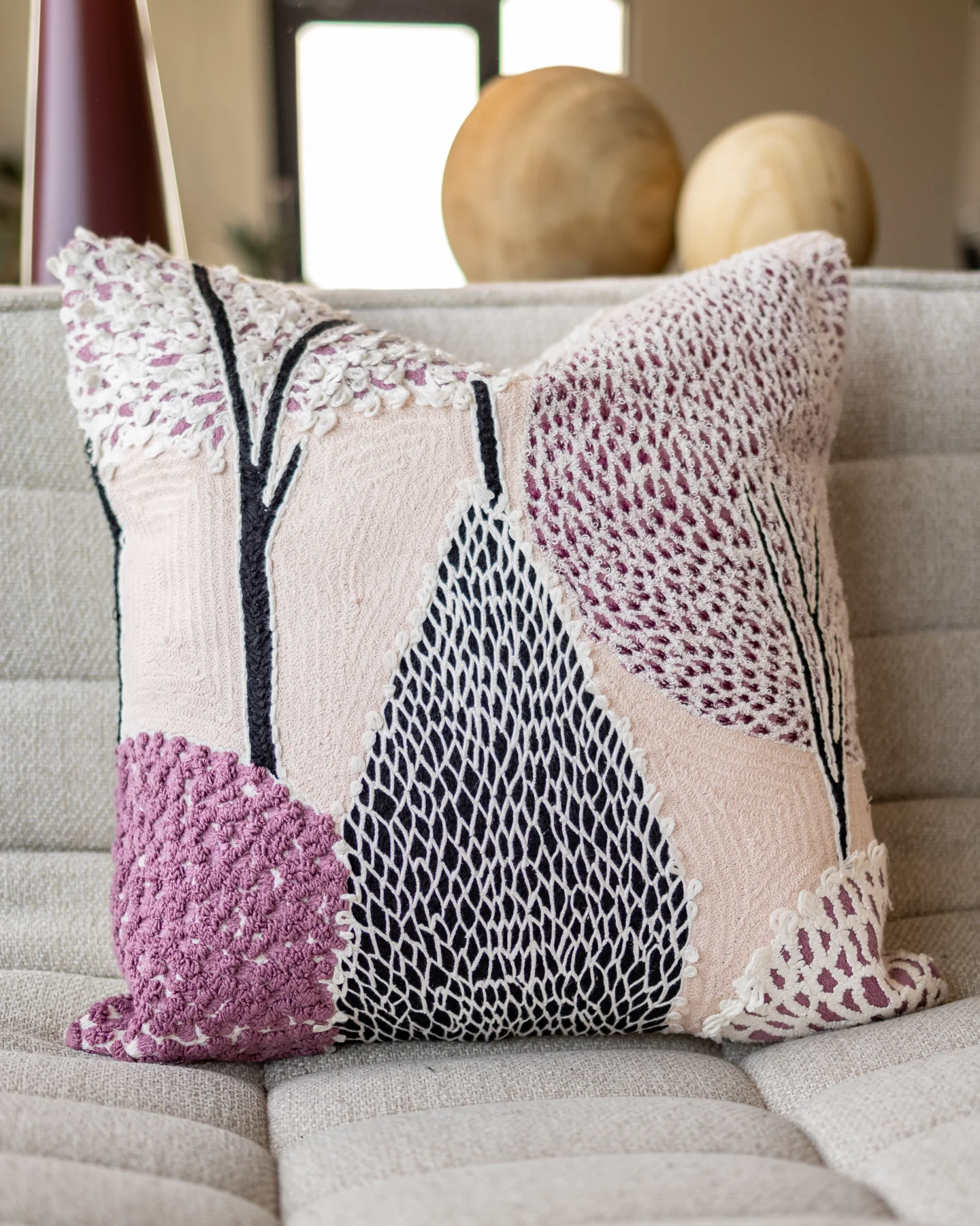 Bridget Organic Cotton Abstract Embroidered Throw Pillow - Image 2