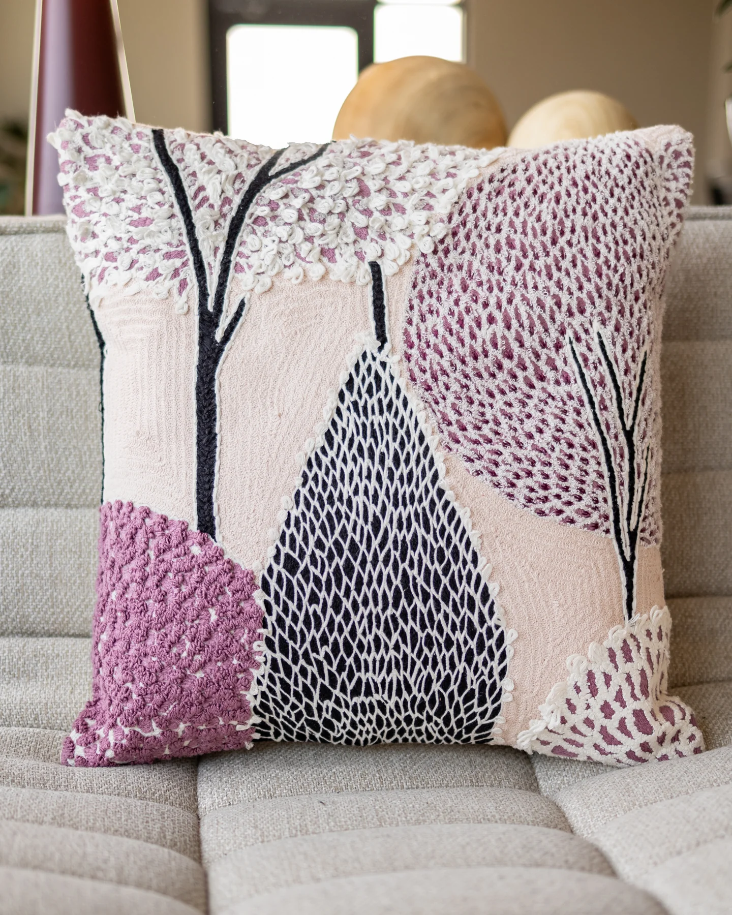 Bridget Organic Cotton Abstract Embroidered Throw Pillow - Image 4