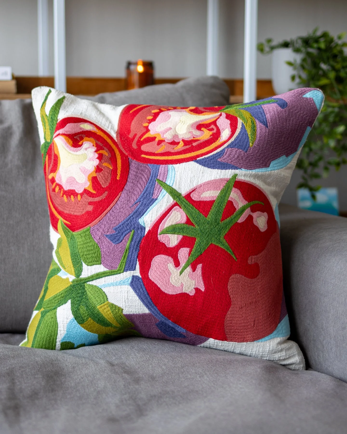 Capri Abstract Tomato Organic Cotton Throw Pillow - Image 3