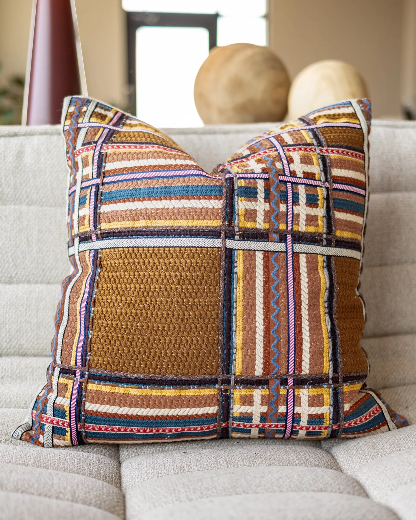 Dexter Organic Cotton Embroidered Throw Pillow