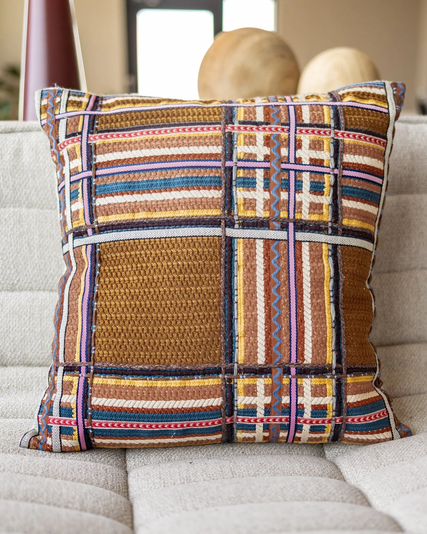 Dexter Organic Cotton Embroidered Throw Pillow - Image 3