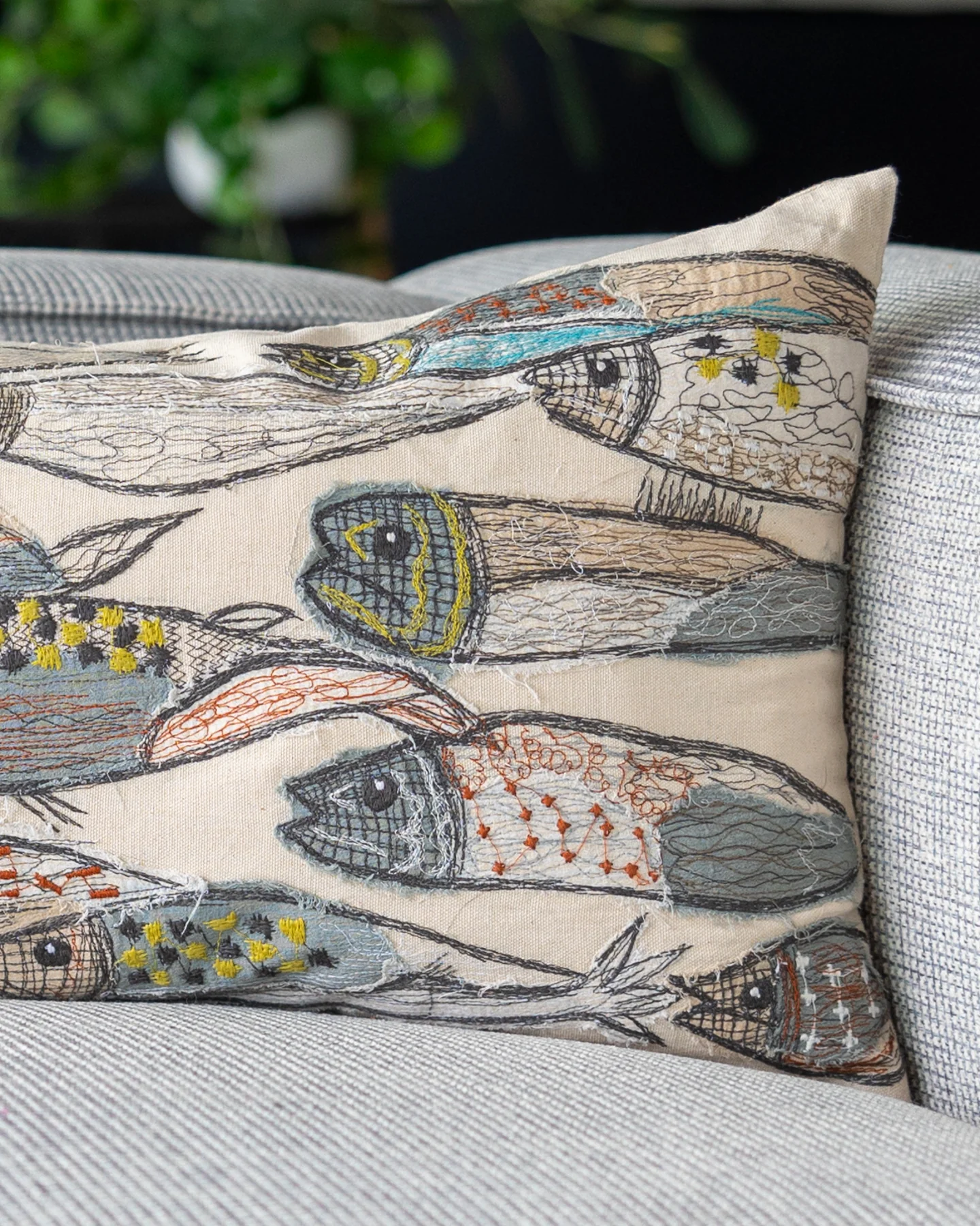 Doug Organic Cotton Embroidered Fish Lumbar Pillow - Image 3