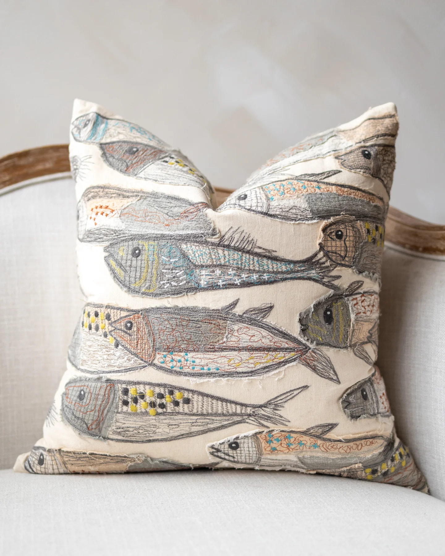 Doug Organic Cotton Embroidered Fish Throw Pillow