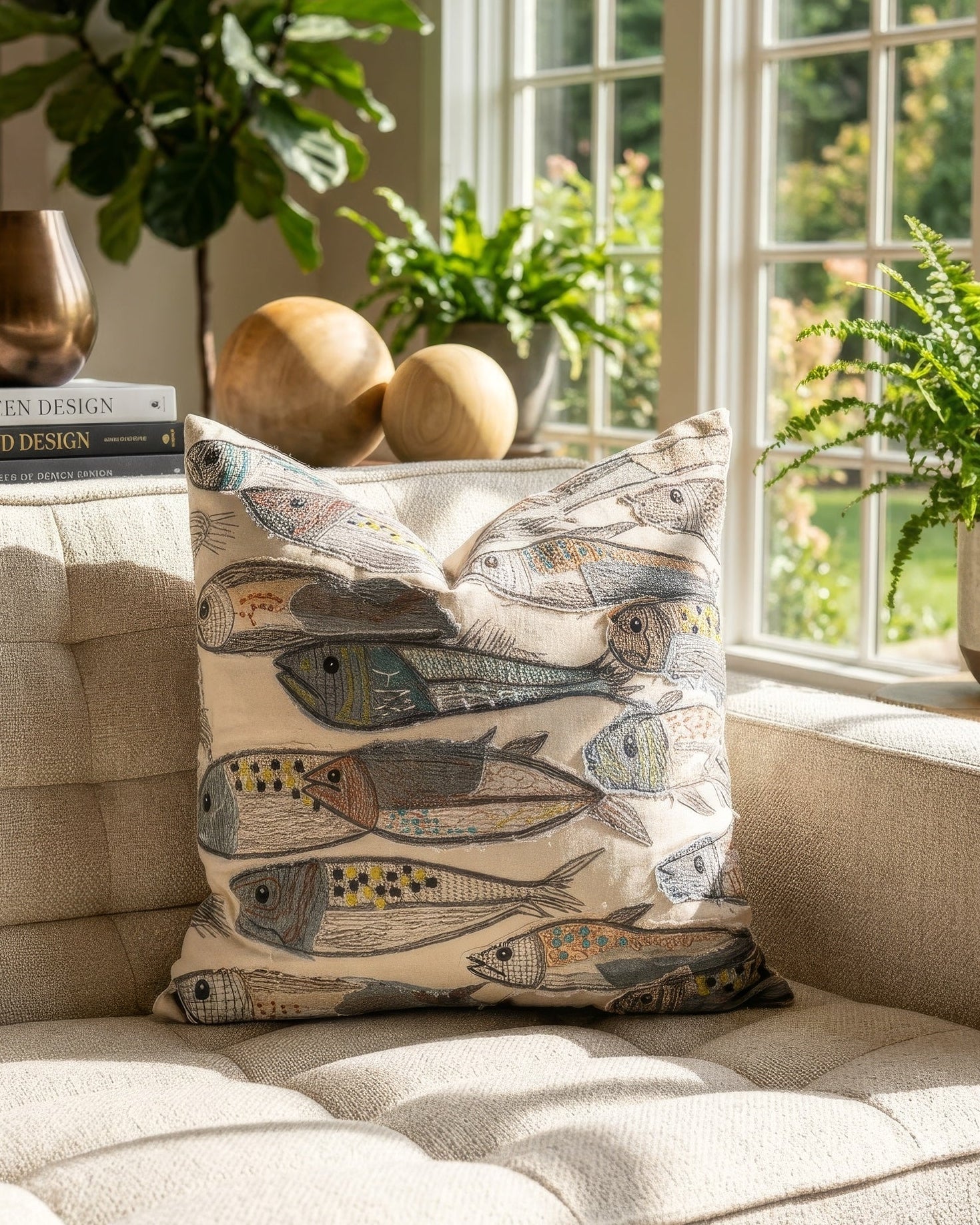 Doug Organic Cotton Embroidered Fish Throw Pillow - Image 2