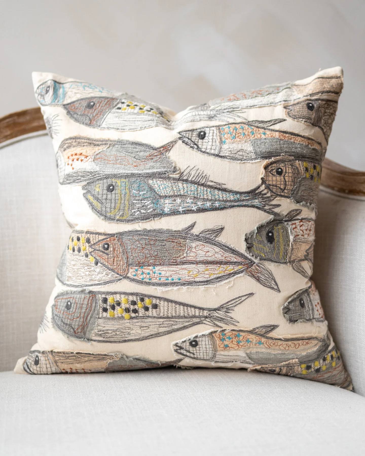 Doug Organic Cotton Embroidered Fish Throw Pillow - Image 3
