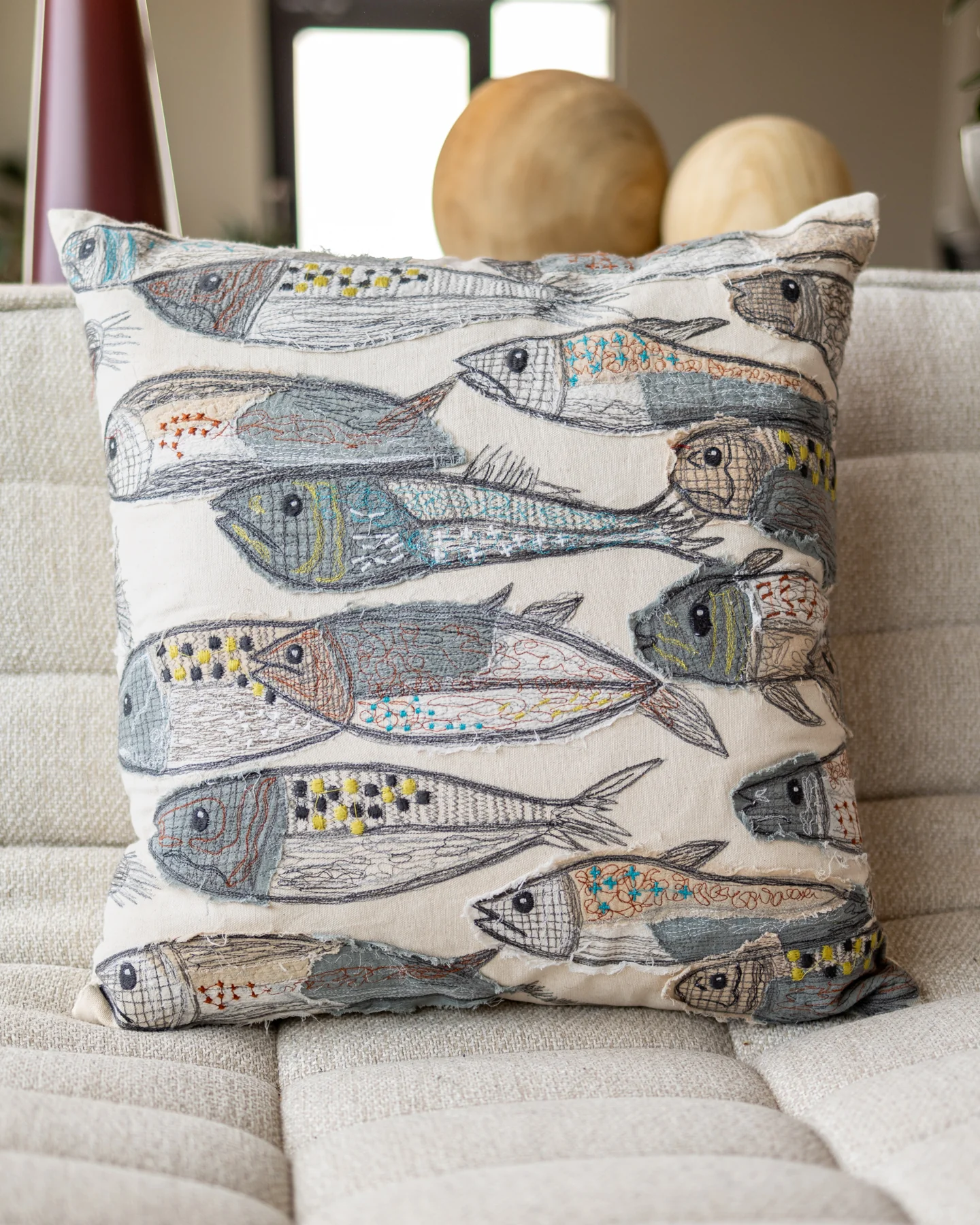 Doug Organic Cotton Embroidered Fish Throw Pillow - Image 4