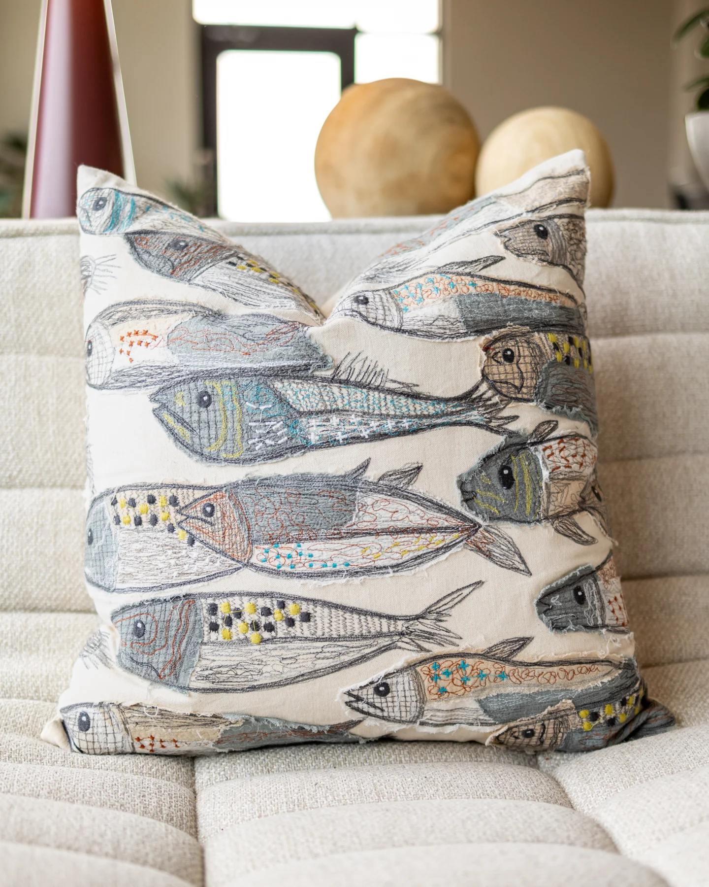 Doug Organic Cotton Embroidered Fish Throw Pillow - Image 6