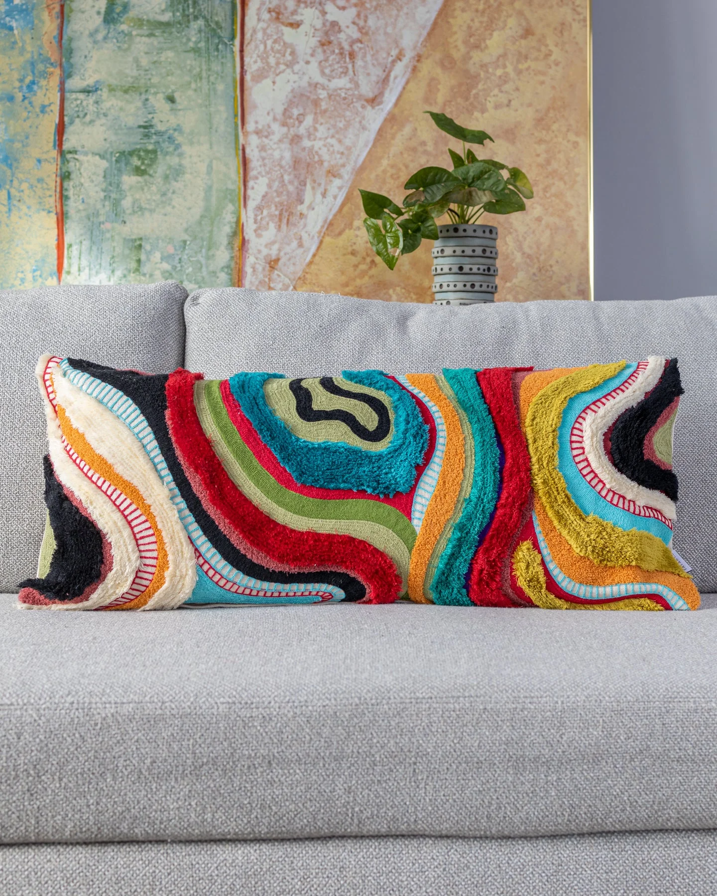 Echo Organic Cotton Abstract Lumbar Pillow - Image 4