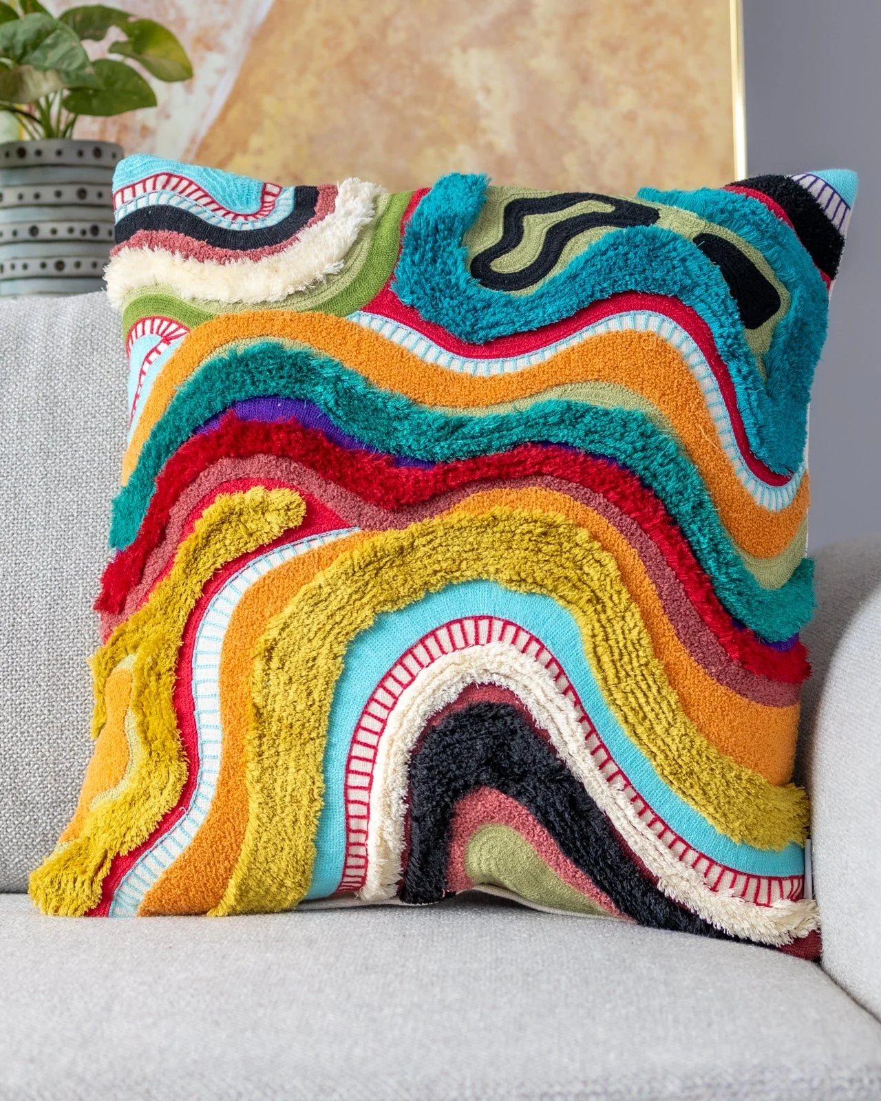 Echo Organic Cotton Abstract Throw Pillow - Image 3
