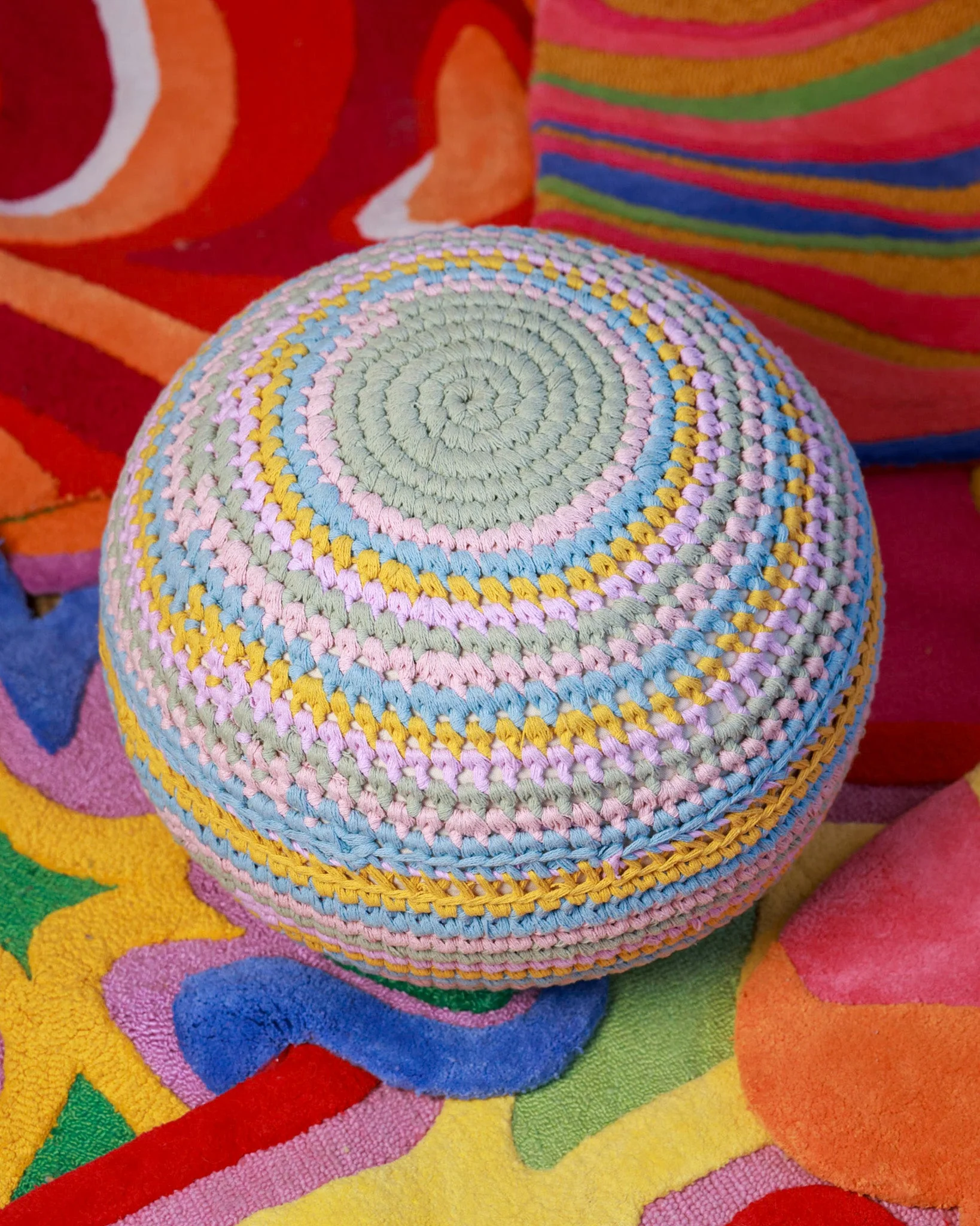 Ella Organic Cotton Pastel Crochet Pouf - Image 2