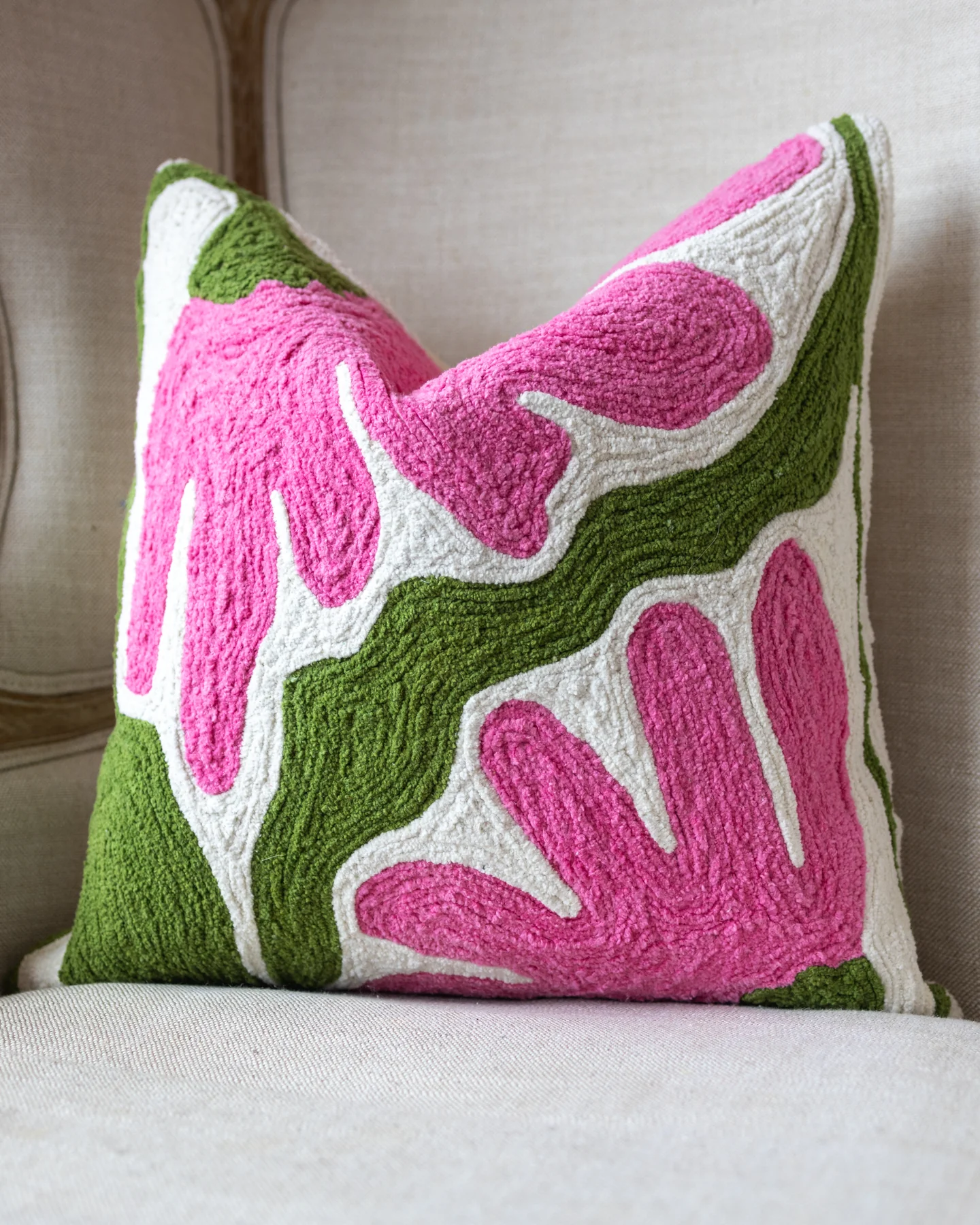 Francine Embroidered Organic Cotton Floral Throw Pillow - Image 3