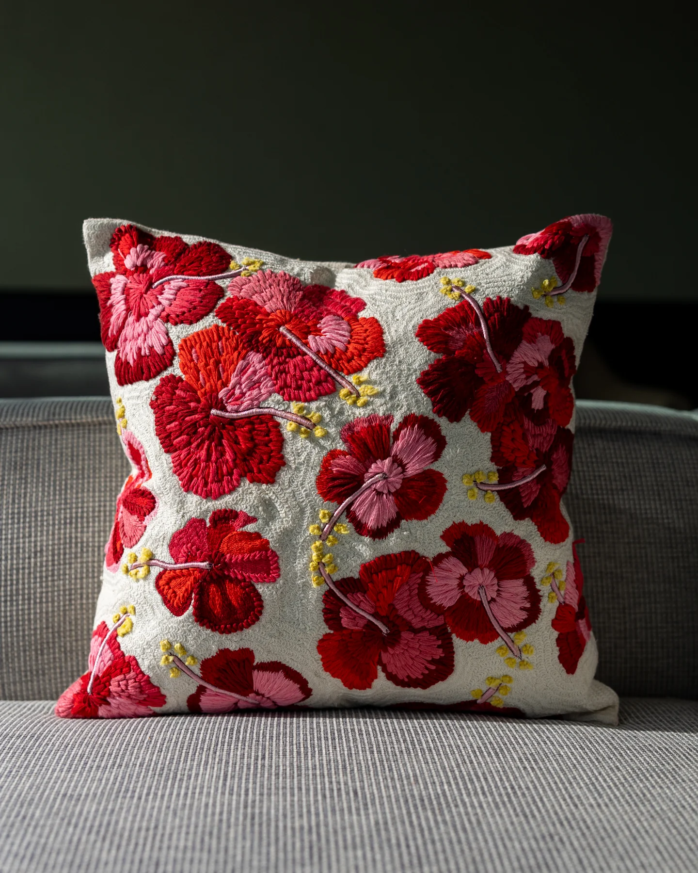 Haley Organic Cotton Embroidered Hibiscus Throw Pillow - Image 3