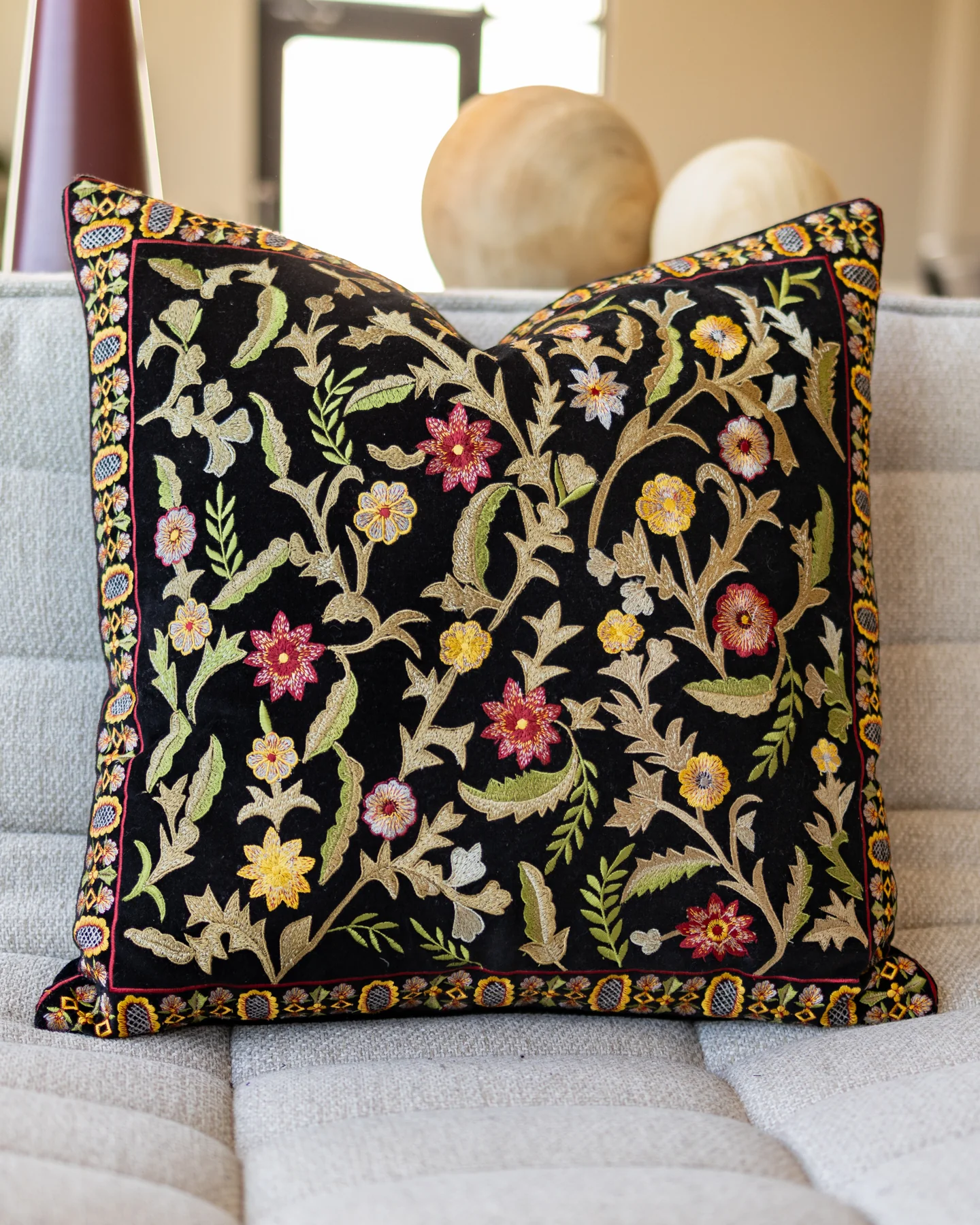 Hillary Organic Cotton Velvet Kashmiri Throw Pillow