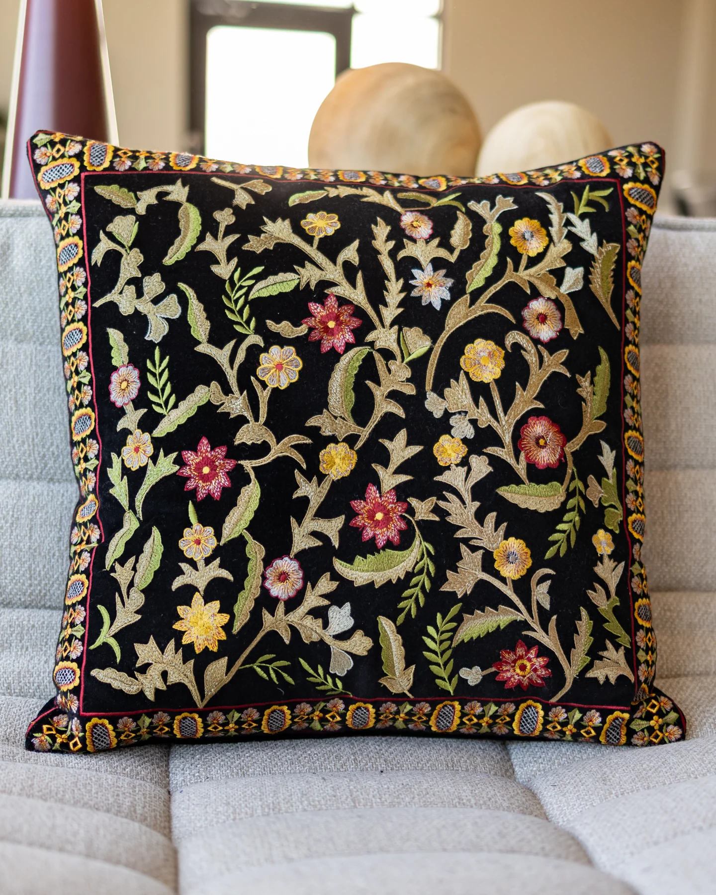 Hillary Organic Cotton Velvet Kashmiri Throw Pillow - Image 3