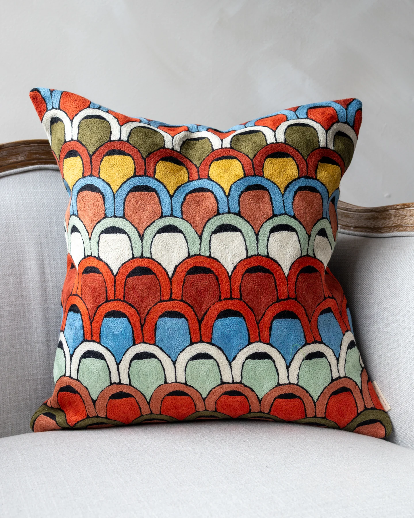 Jessa Embroidered Organic Cotton Abstract Throw Pillow