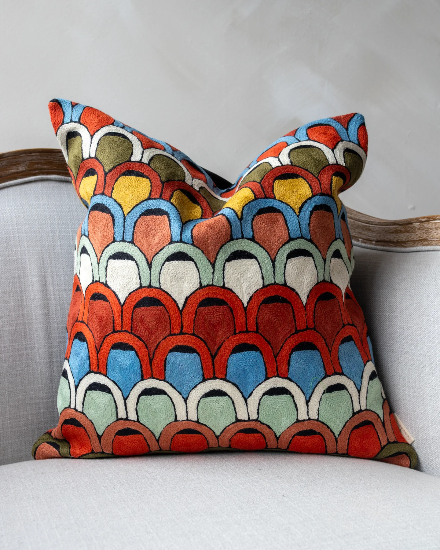 Jessa Embroidered Organic Cotton Abstract Throw Pillow - Image 3