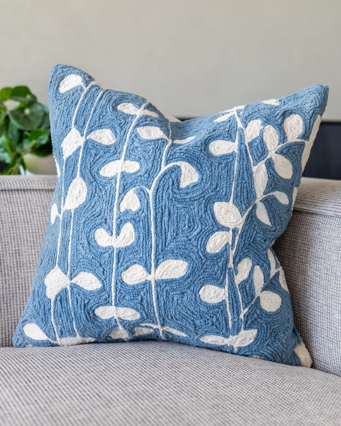 Joan Embroidered Organic Cotton Throw Pillow