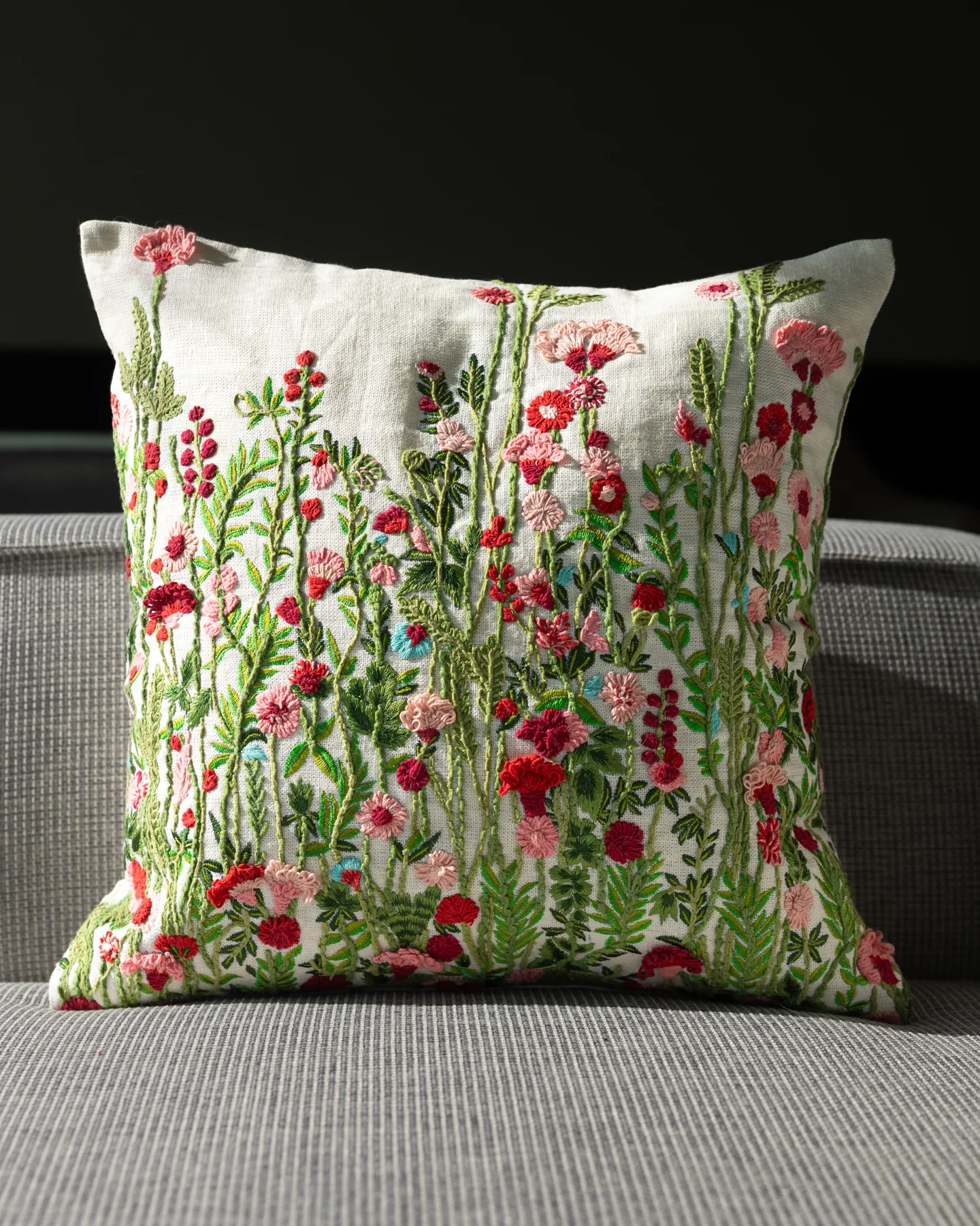 Jolene Organic Cotton Embroidered Floral Throw Pillow