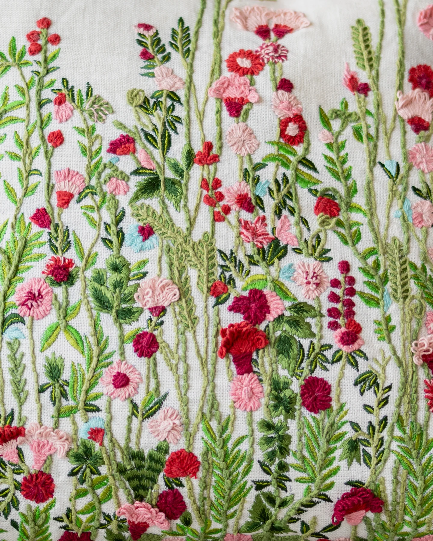 Jolene Organic Cotton Embroidered Floral Throw Pillow - Image 3