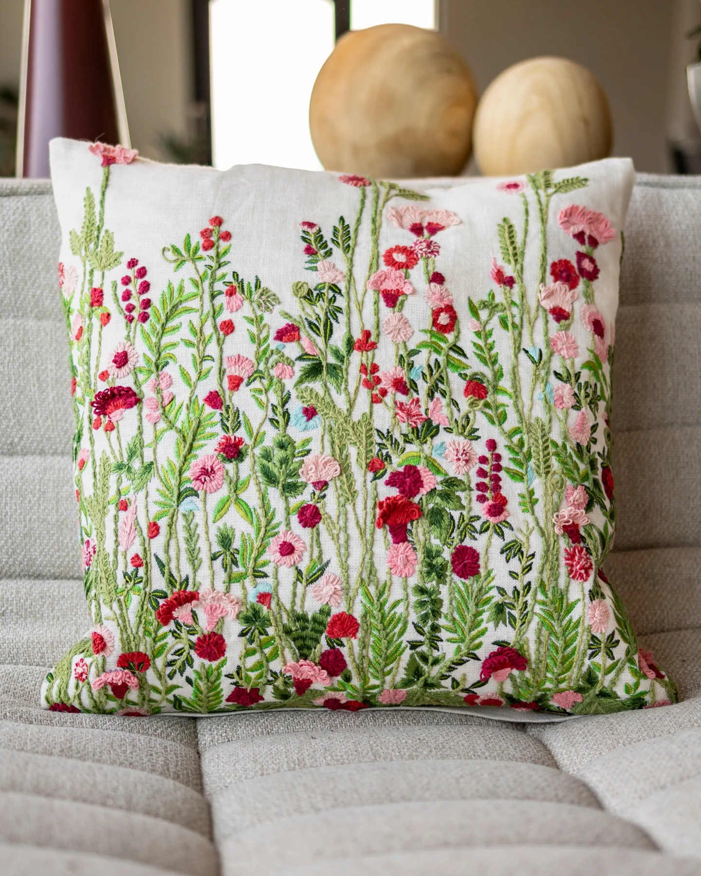 Jolene Organic Cotton Embroidered Floral Throw Pillow - Image 4