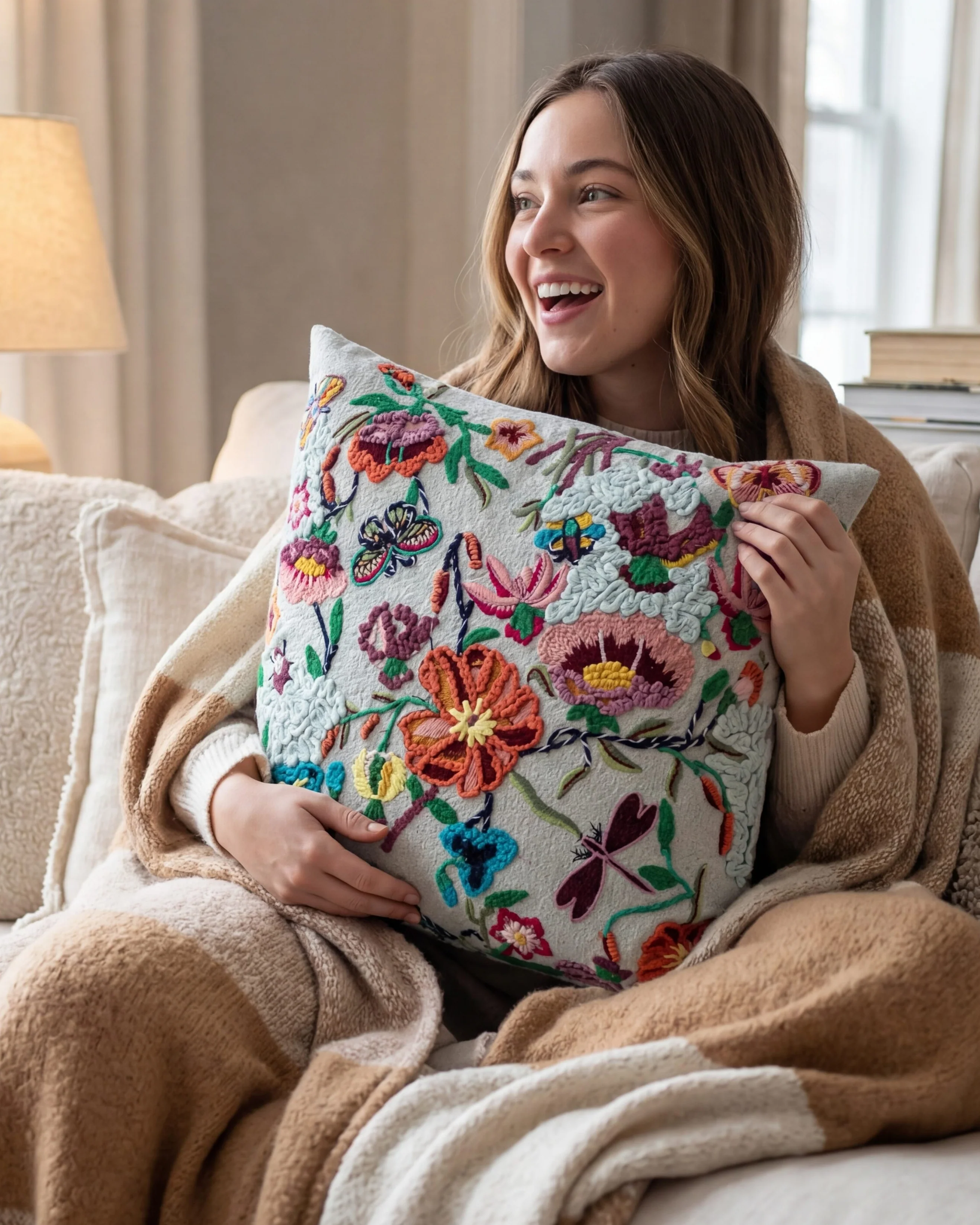 Joy Organic Cotton Floral Throw Pillow - Image 4