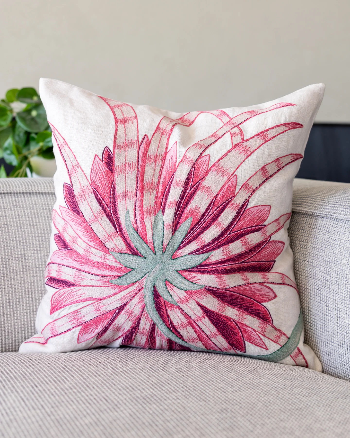 Kiera Linen Embroidered Throw Pillow - Image 3