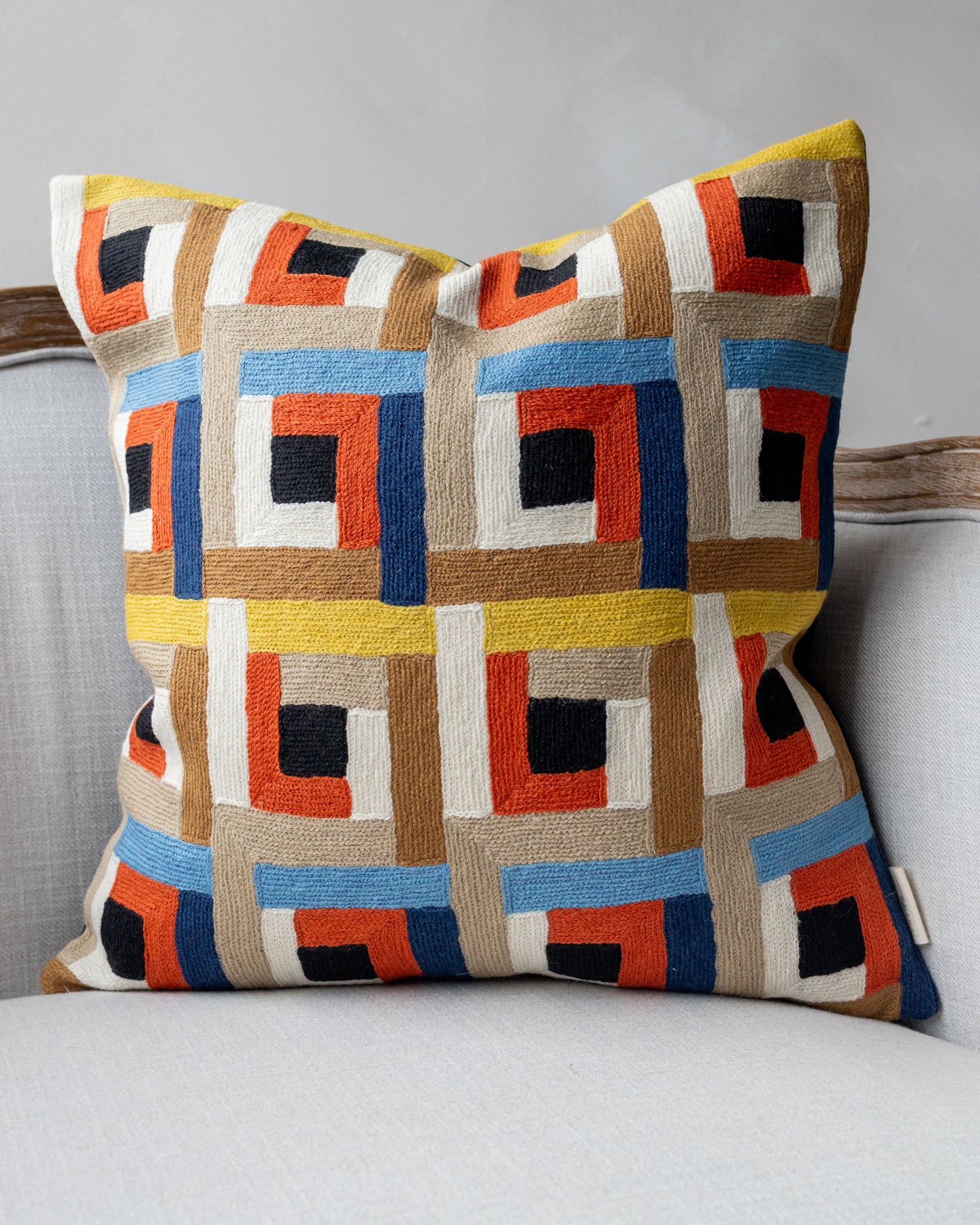 Lena Embroidered Organic Cotton Geometric Throw Pillow - Image 3