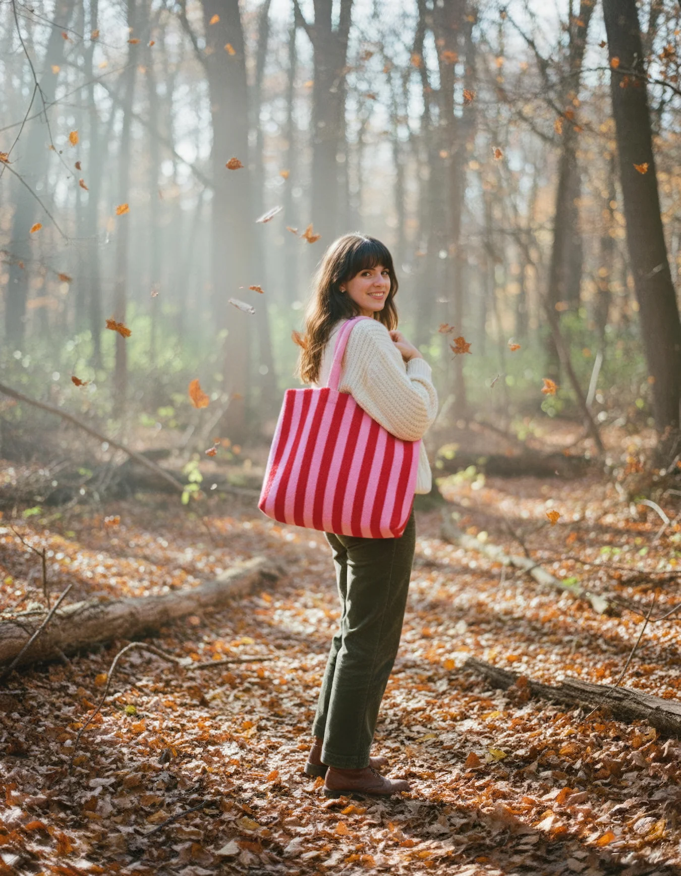 Lovers Striped Embroidered Tote Bag - Image 4