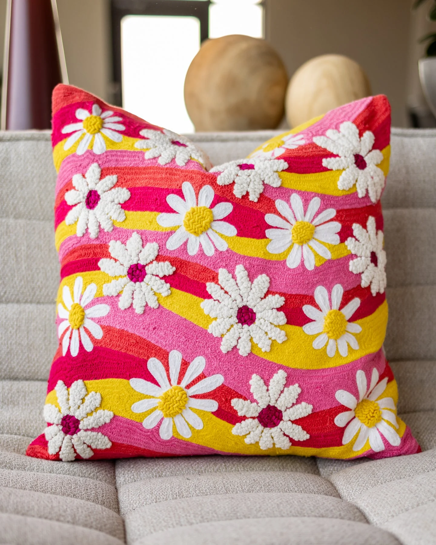 Mia Organic Cotton Embroidered Floral Throw Pillow