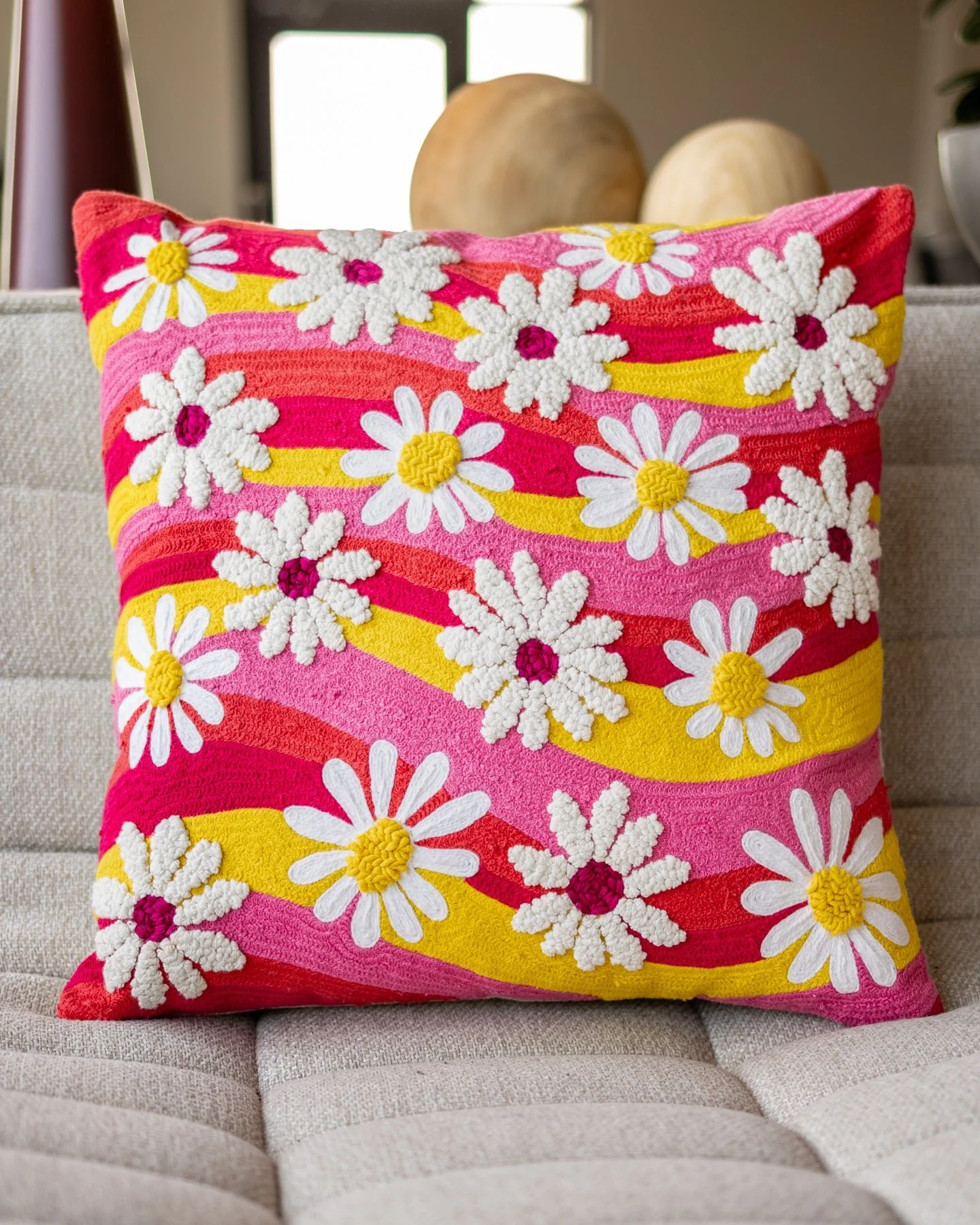 Mia Organic Cotton Embroidered Floral Throw Pillow - Image 2