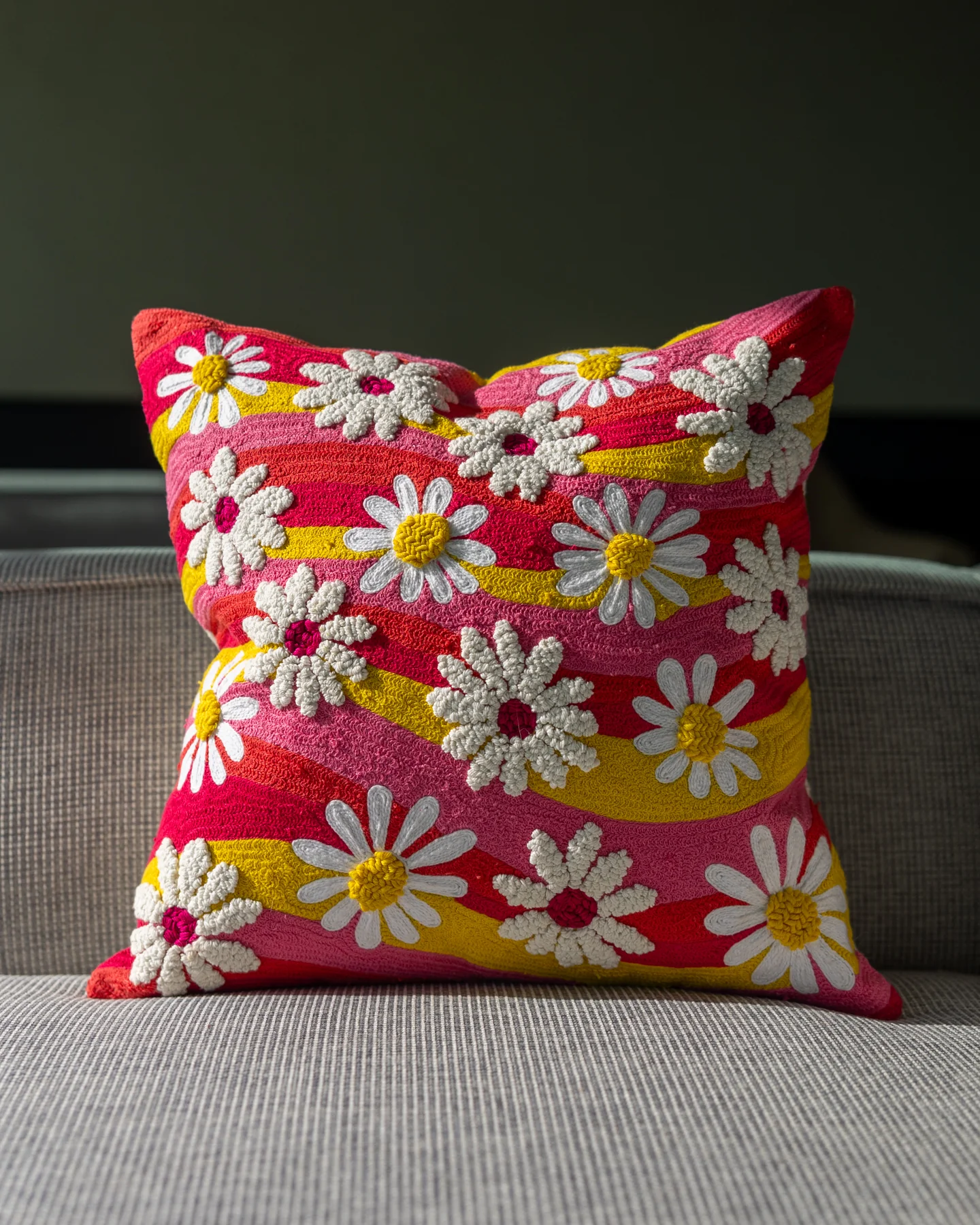 Mia Organic Cotton Embroidered Floral Throw Pillow - Image 3