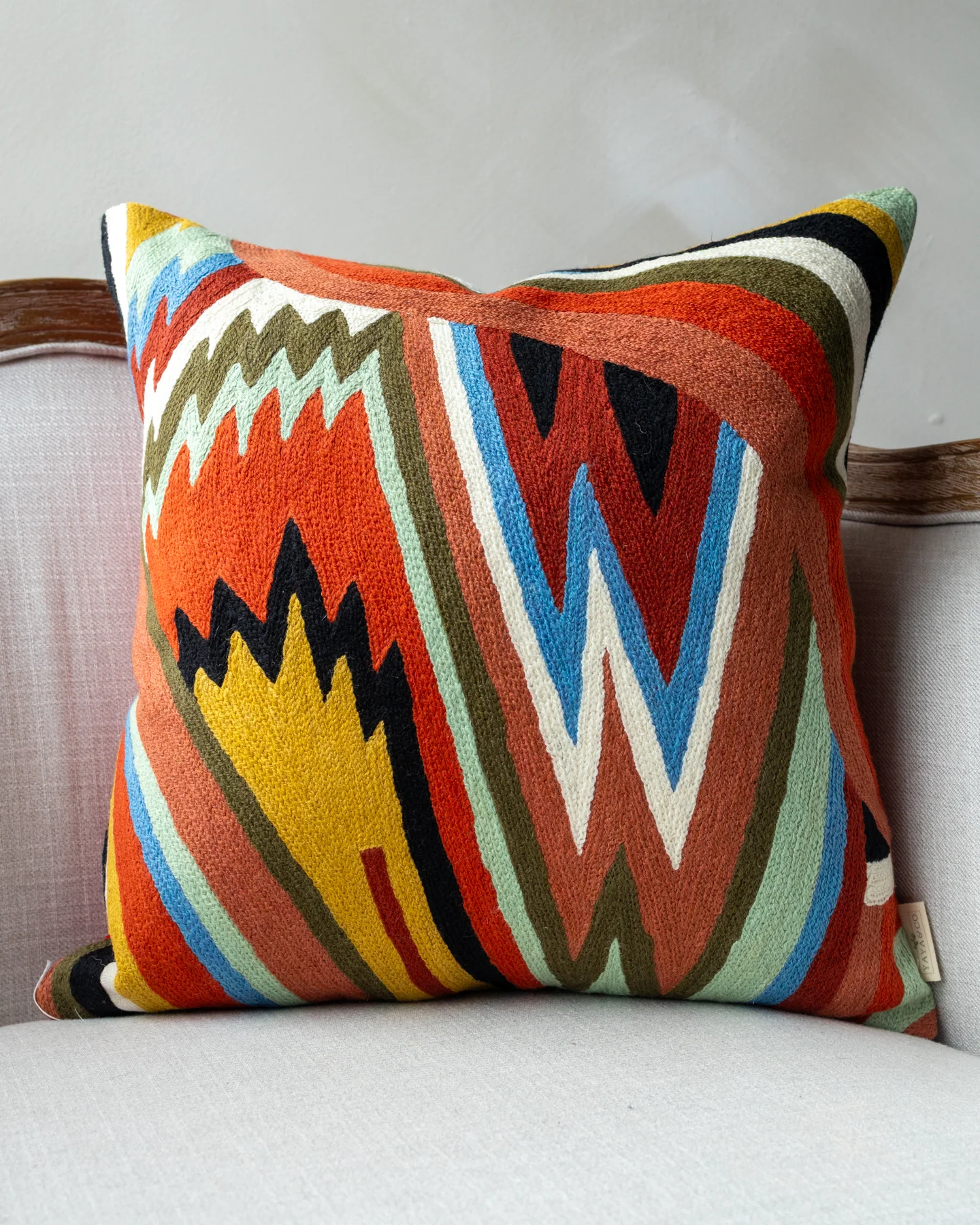 Mila Embroidered Organic Cotton Throw Pillow - Image 3
