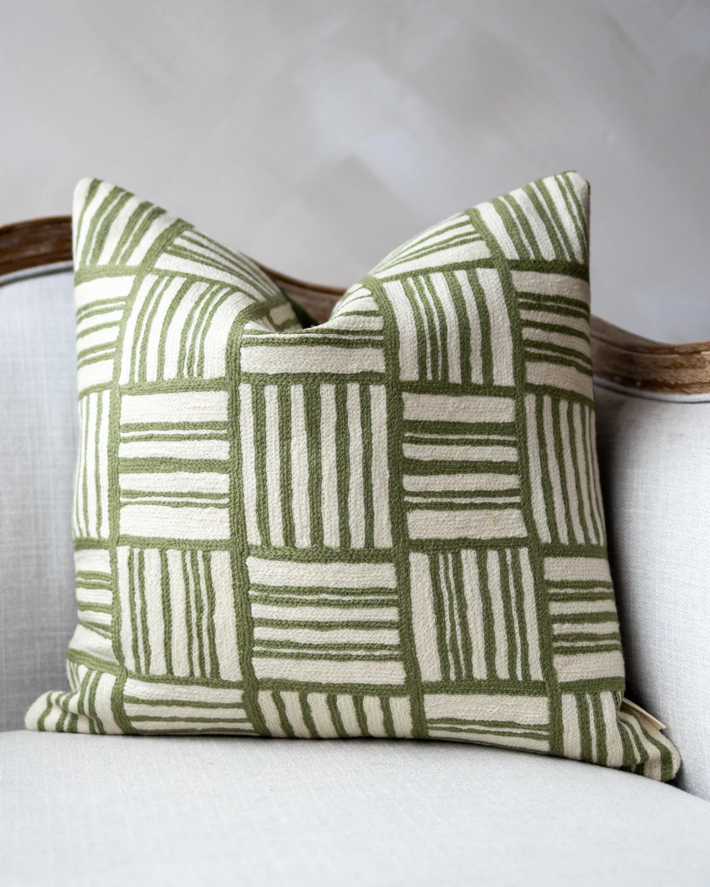 Naoki Embroidered Organic Cotton Geometric Throw Pillow