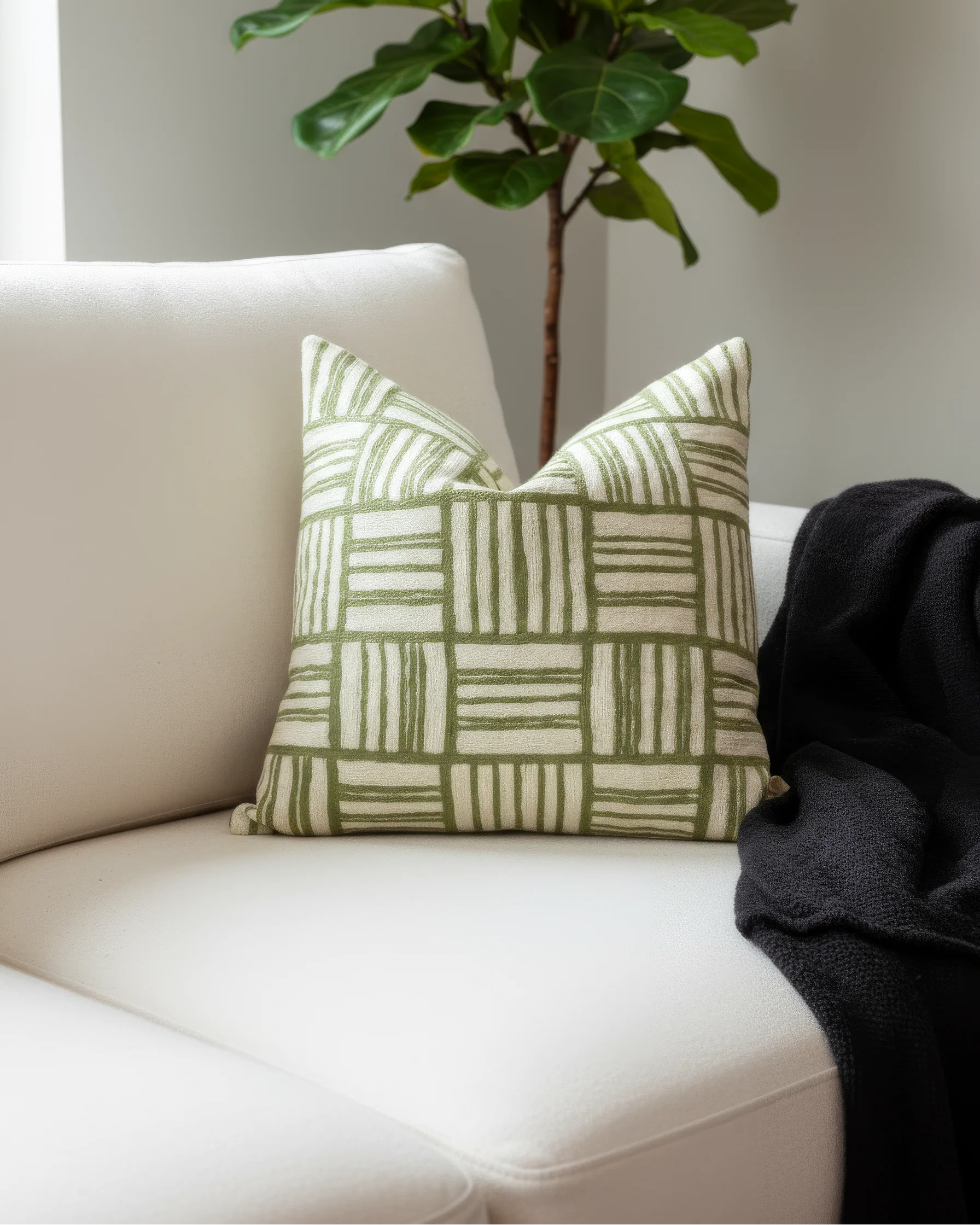 Naoki Embroidered Organic Cotton Geometric Throw Pillow - Image 3