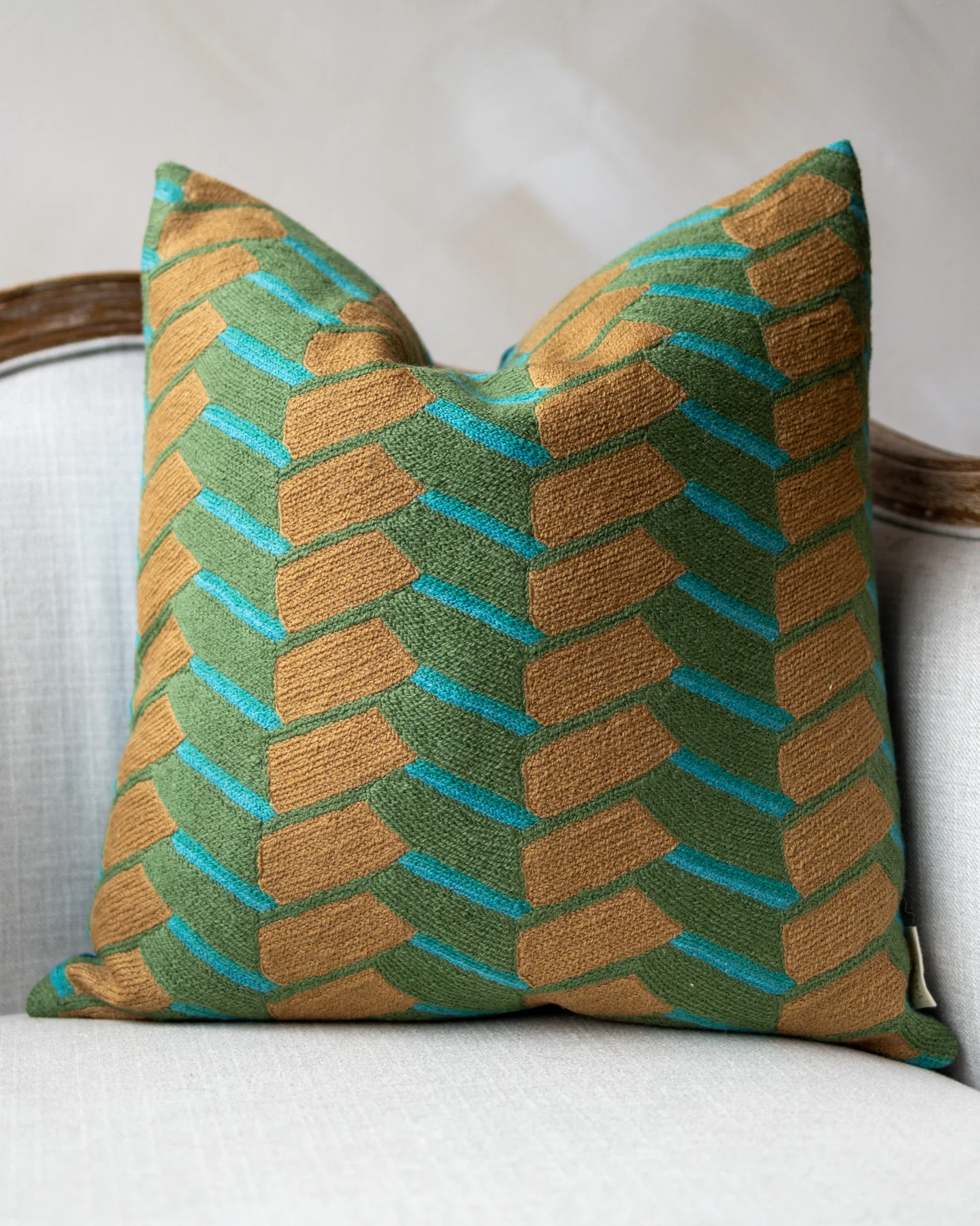 Nathan Embroidered Organic Cotton Abstract Throw Pillow
