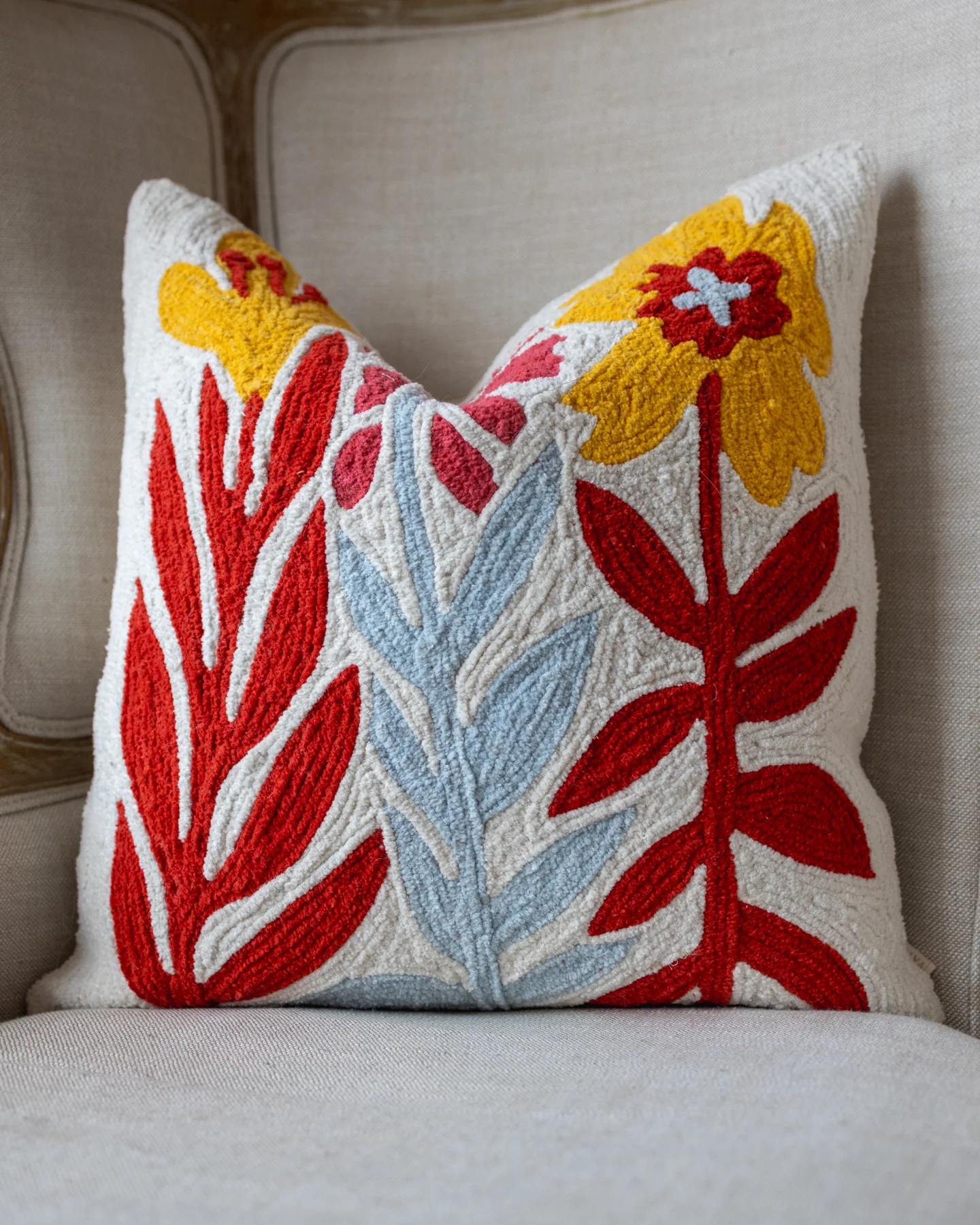 Nelle Embroidered Organic Cotton Botanical Throw Pillow - Image 3