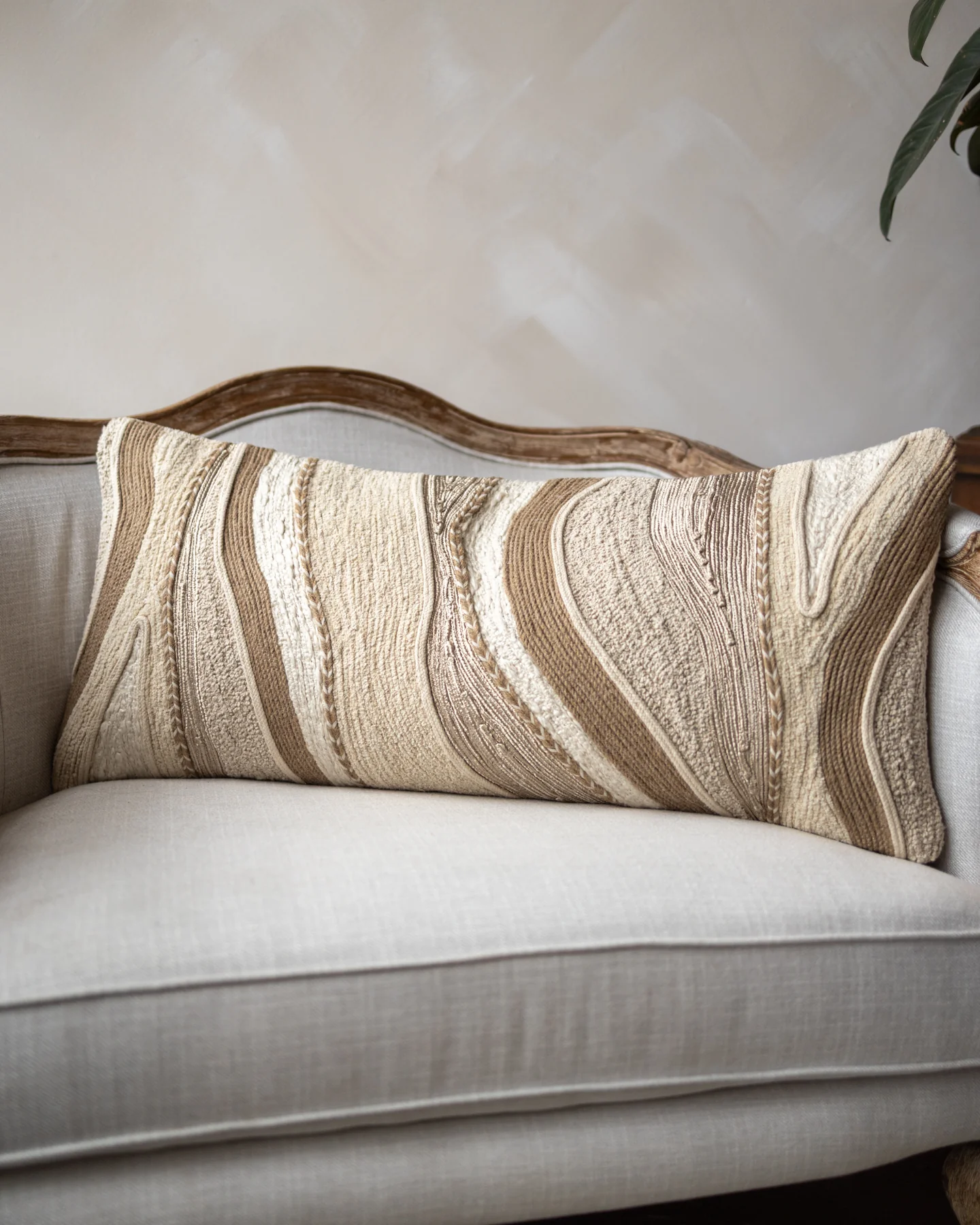 Noa Abstract Cotton Embroidered Lumbar Pillow