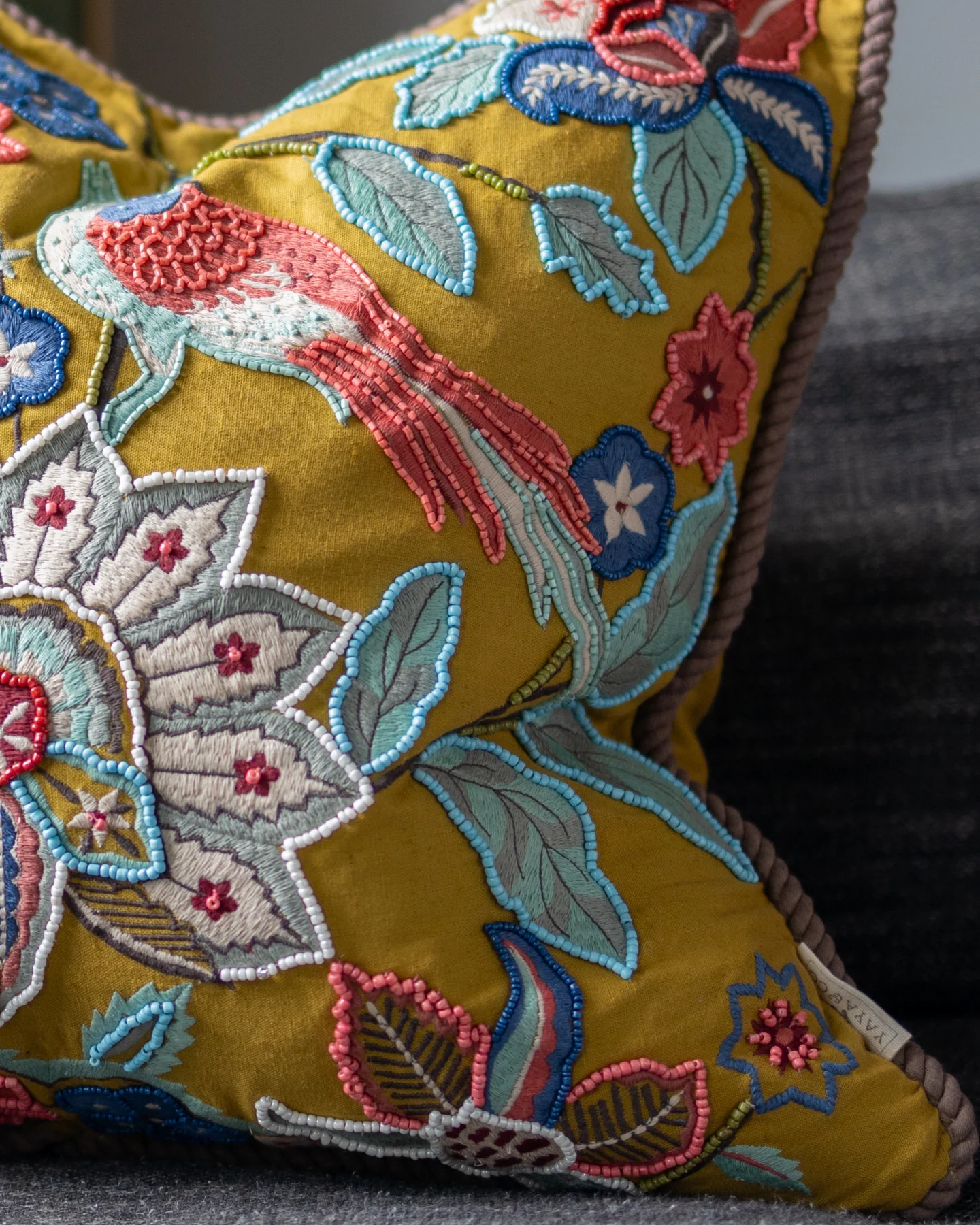 Nori Handmade Organic Cotton Beaded Throw Pillow - Image 3