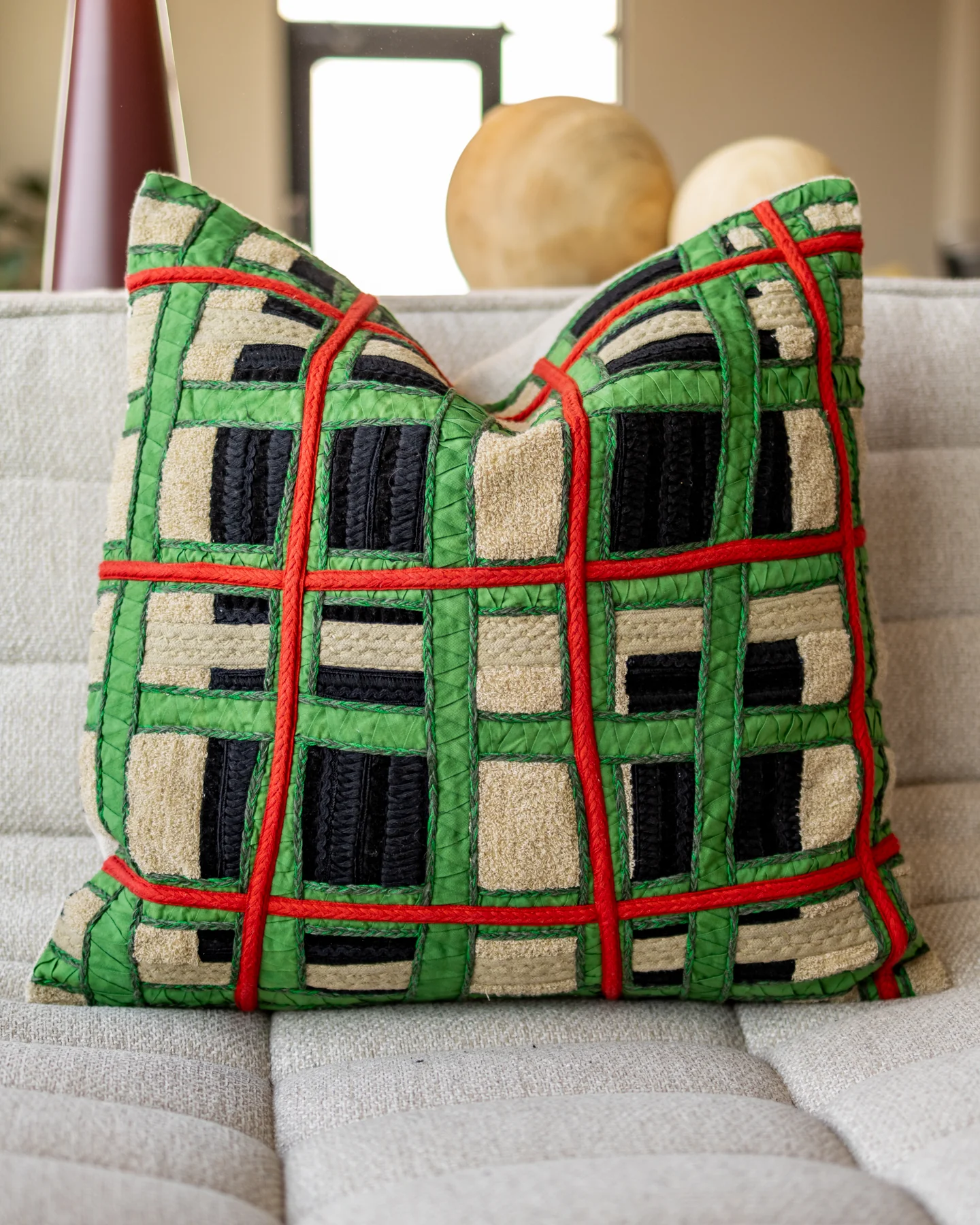 Oliver Organic Cotton Plaid Throw Pillow