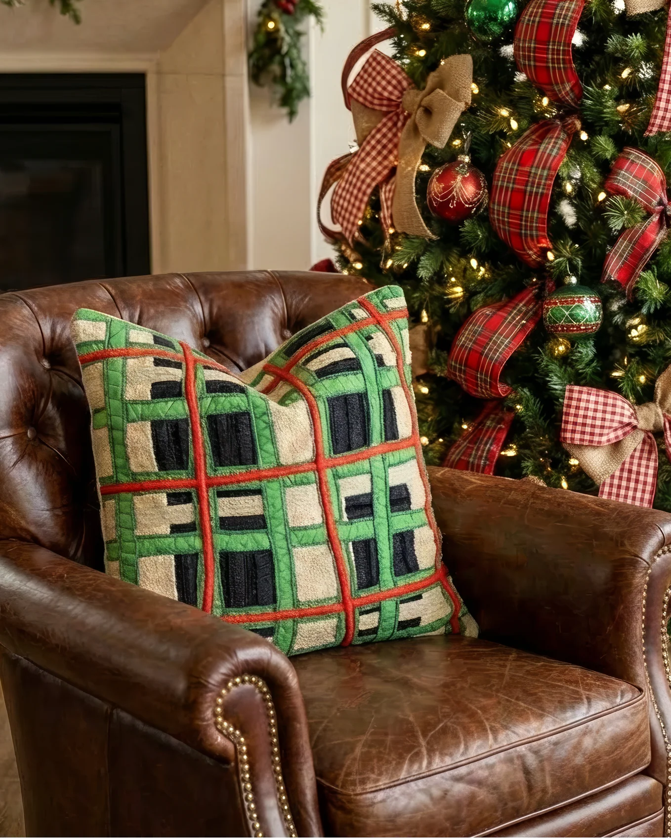 Oliver Organic Cotton Plaid Throw Pillow - Image 3