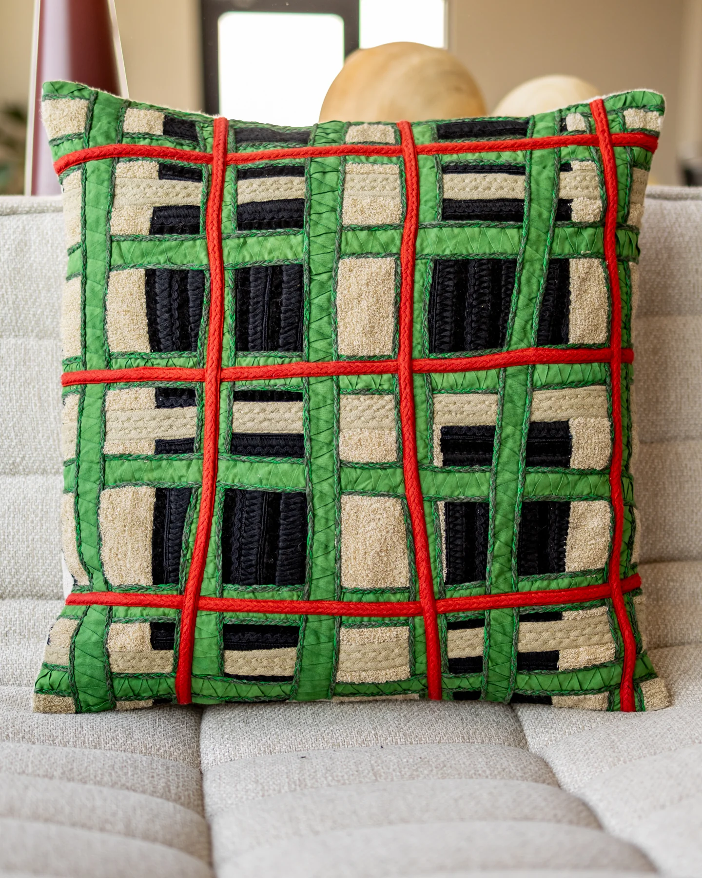 Oliver Organic Cotton Plaid Throw Pillow - Image 4