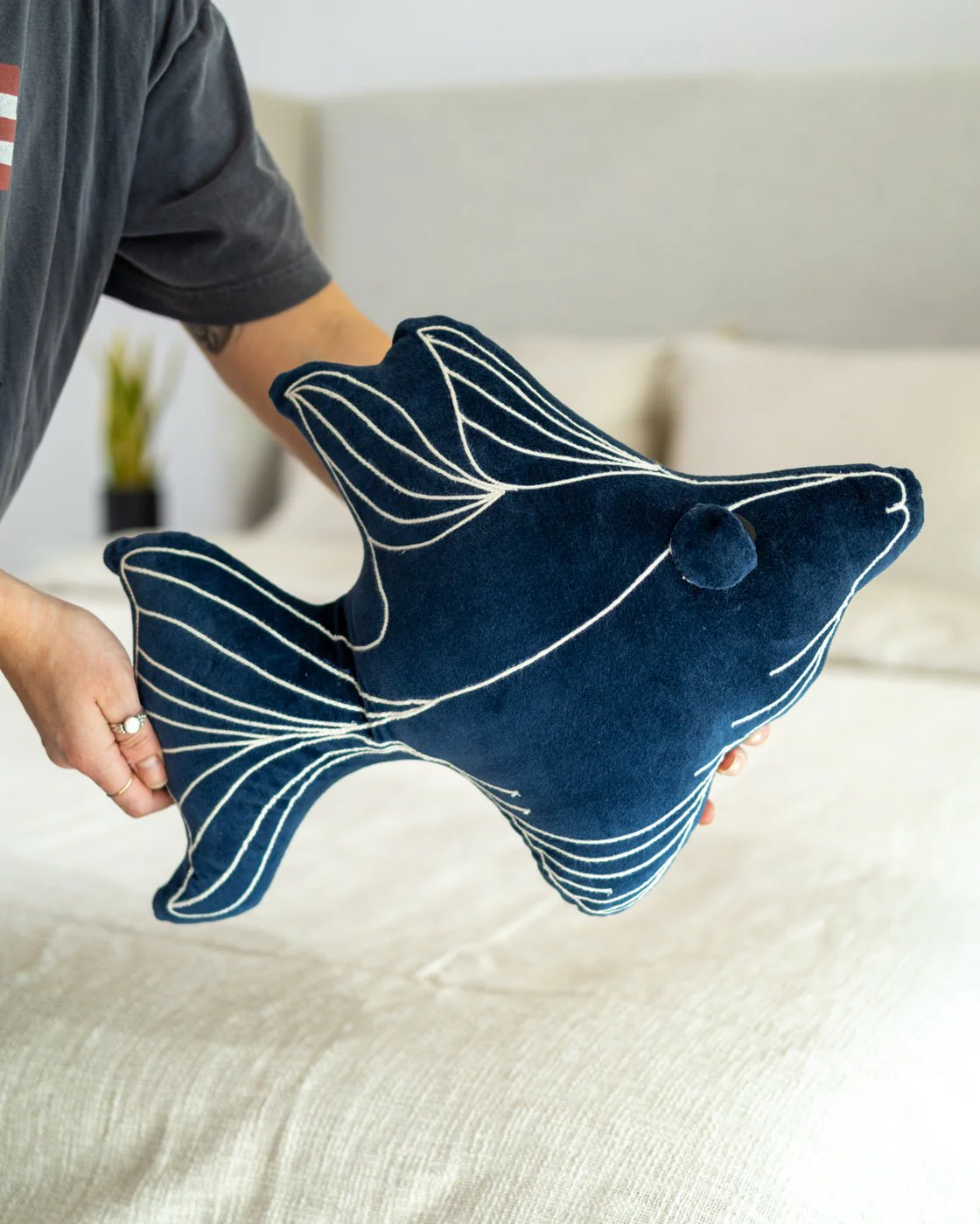 Organic Cotton Velvet Fish Pillow - Image 3