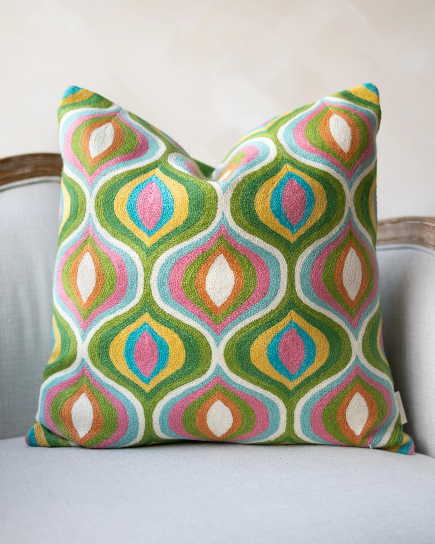 Paige Embroidered Organic Cotton Abstract Throw Pillow