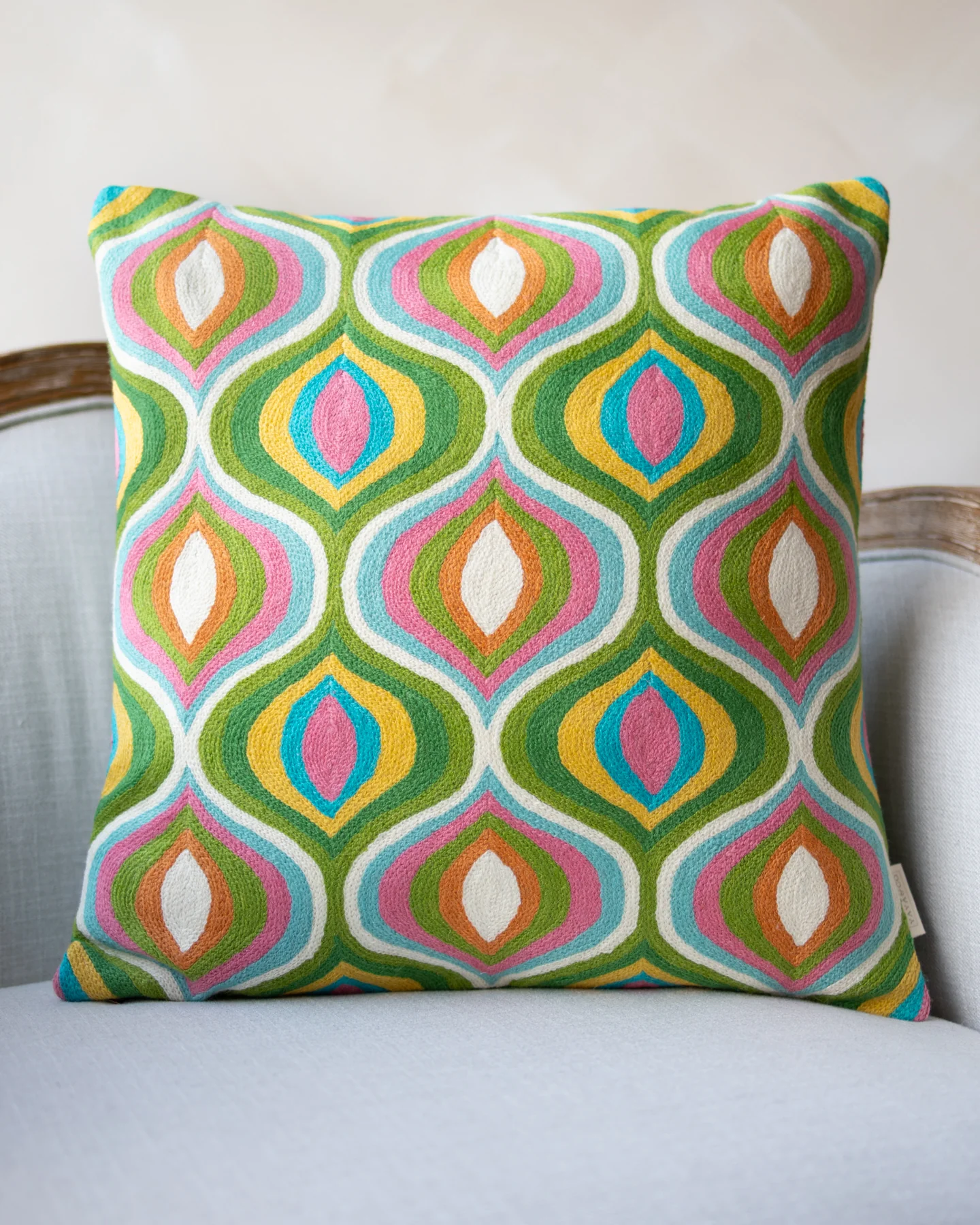 Paige Embroidered Organic Cotton Abstract Throw Pillow - Image 3