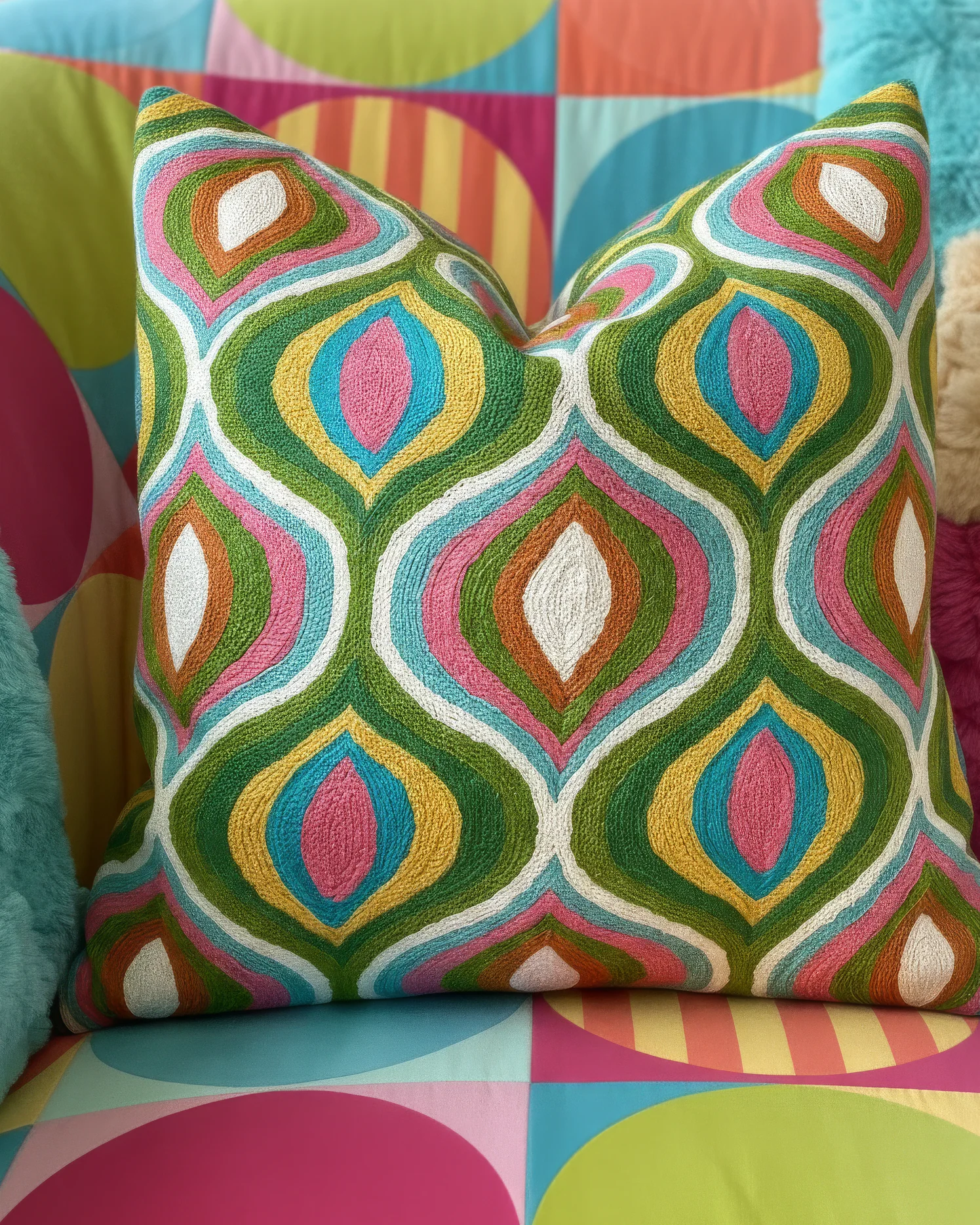 Paige Embroidered Organic Cotton Abstract Throw Pillow - Image 4