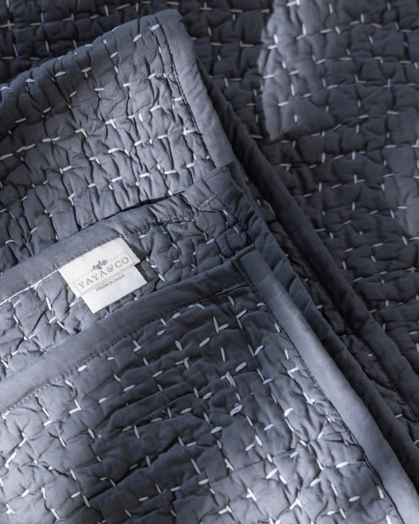 Pebbled Handstitched Organic Cotton Percale Quilt Blanket - Image 7
