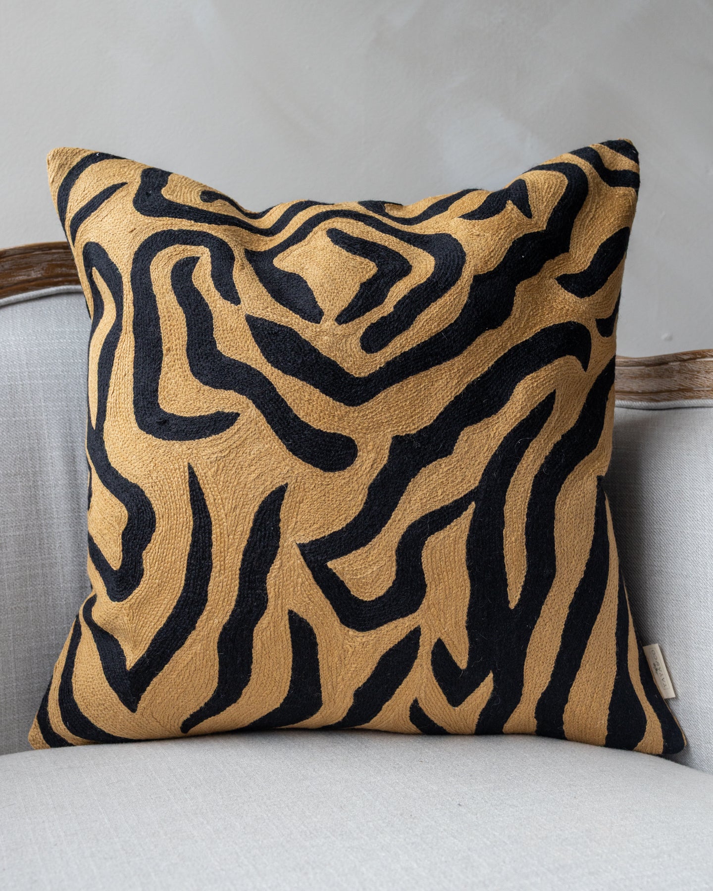 Rachel Embroidered Organic Cotton Tiger Stripe Throw Pillow - Image 3