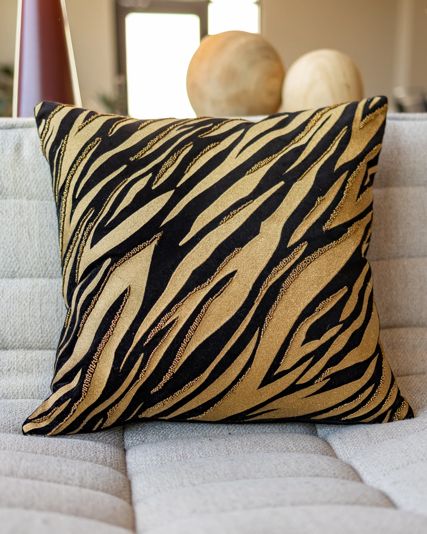 Raven Organic Cotton Velvet Tiger Stripe Throw Pillow